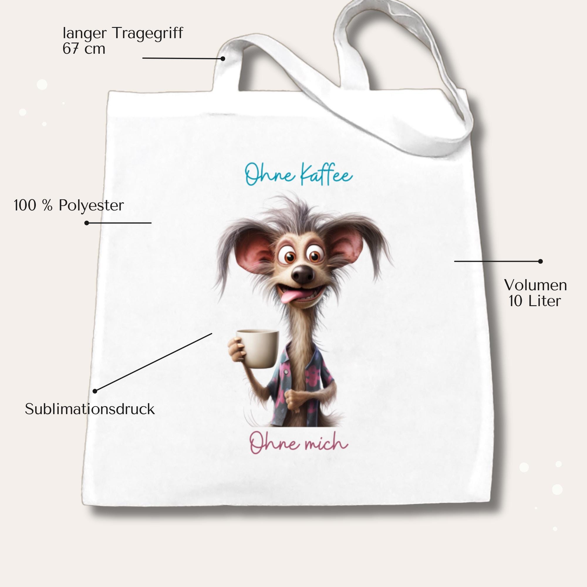 Stofftasche lustiger Hund Stoffbeutel Einkaufstasche Tragetasche Crazy Coffee Dogs Geschenk Kaffeetrinker Mitbringsel  #STSUB