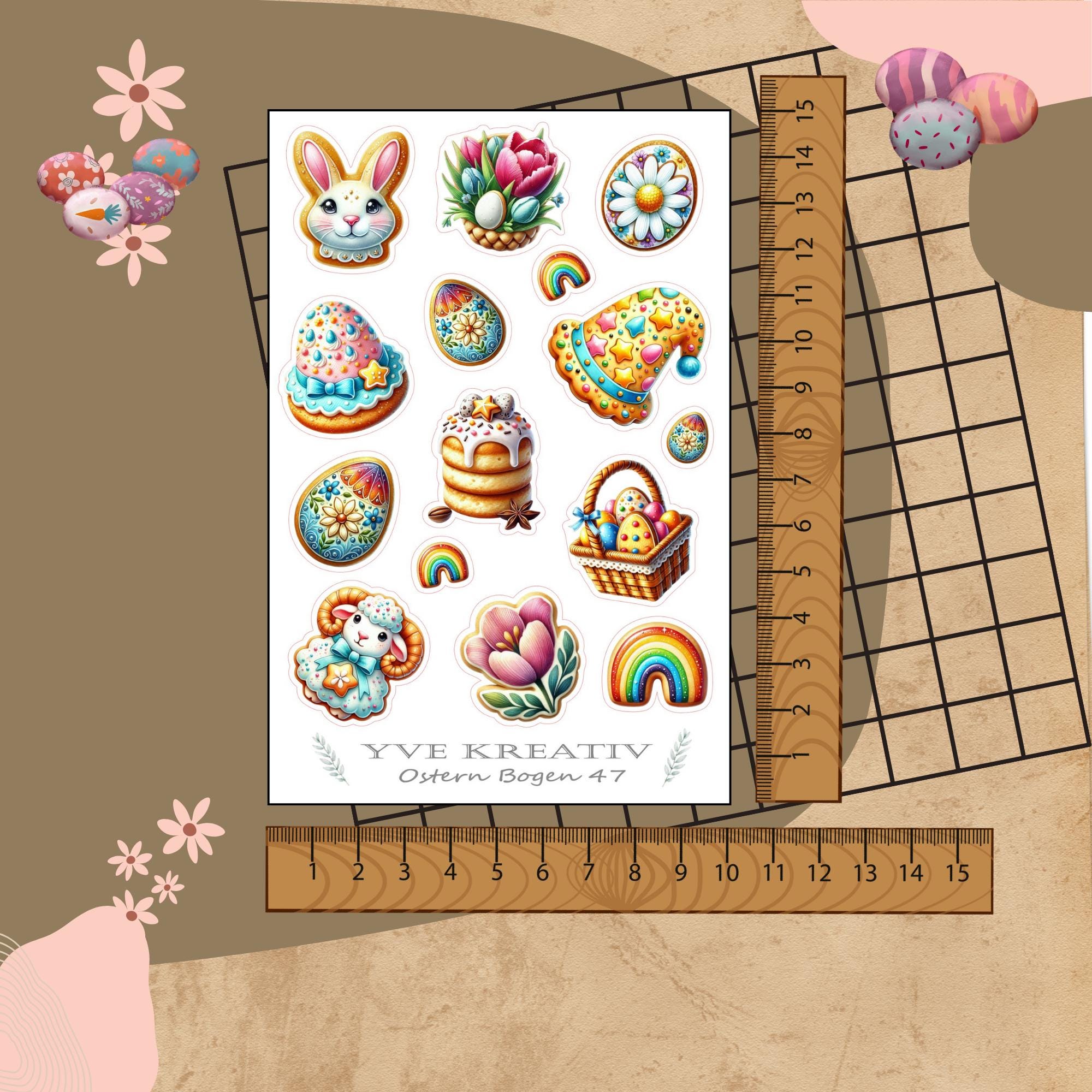 Sticker Bogen Aufkleber "Ostern"  Sticker Set - Aufkleberbogen - 3 Stickerbogen zur Auswahl in Weiß - Transparent - Matt - Glanz #SBA6