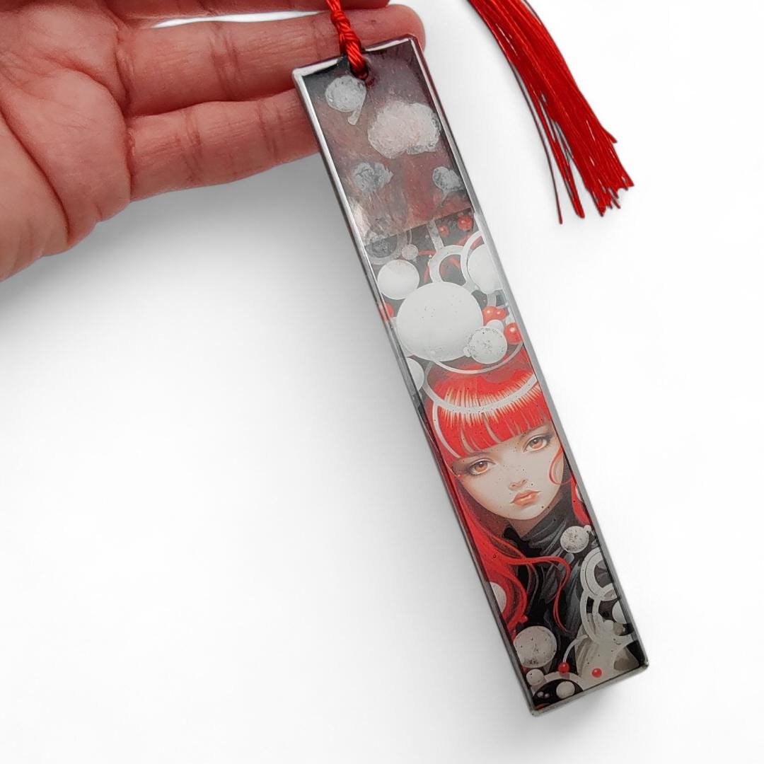 Lesezeichen aus Epoxidharz Geschenk Geburtstag Motiv Red Girl transparent durchsichtig #LEEPOX