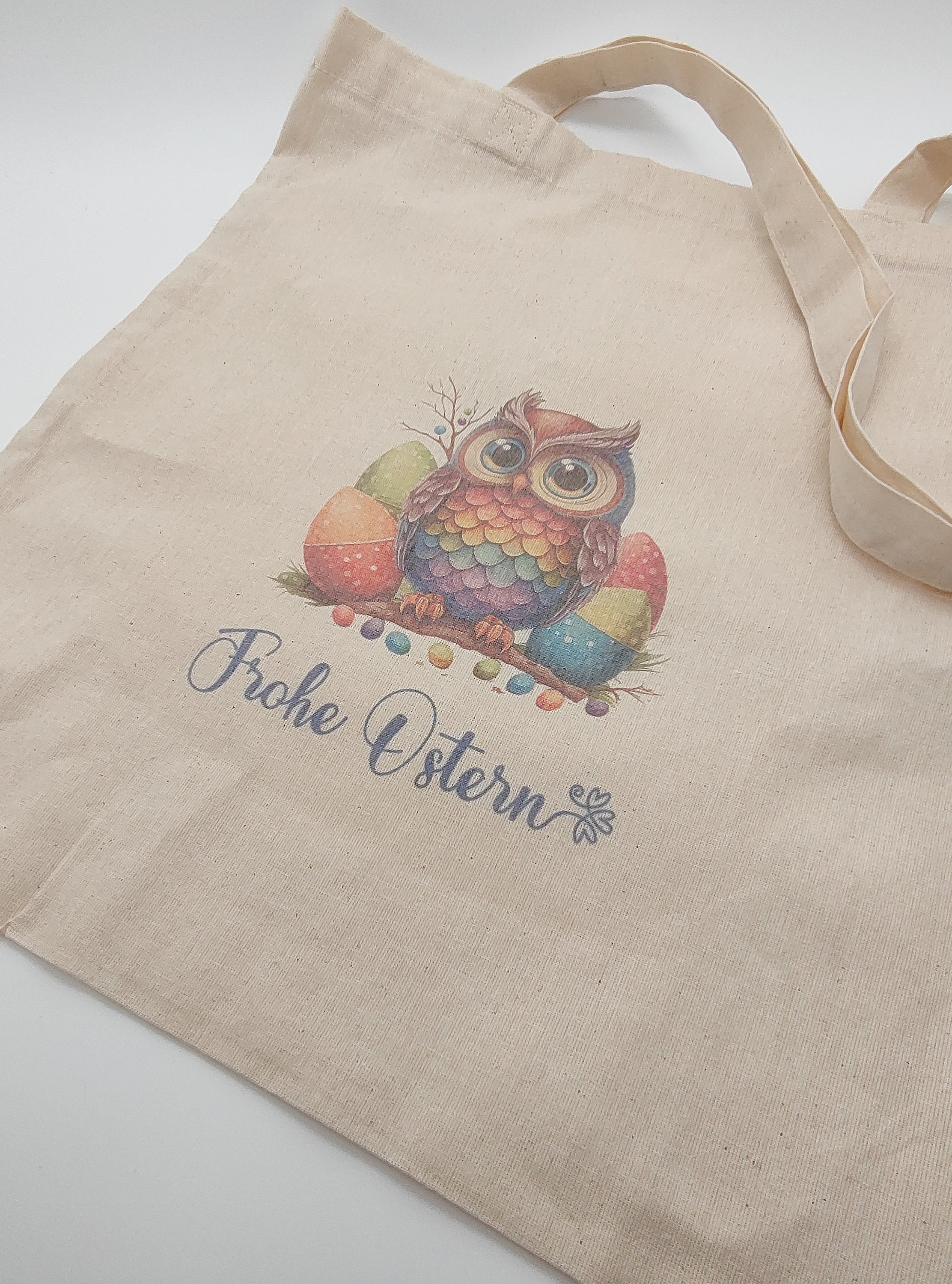 Stofftasche, Stoffbeutel, Einkaufstasche, Tasche, Baumwolltasche, Motiv "Ostern Eule"  #1658870511