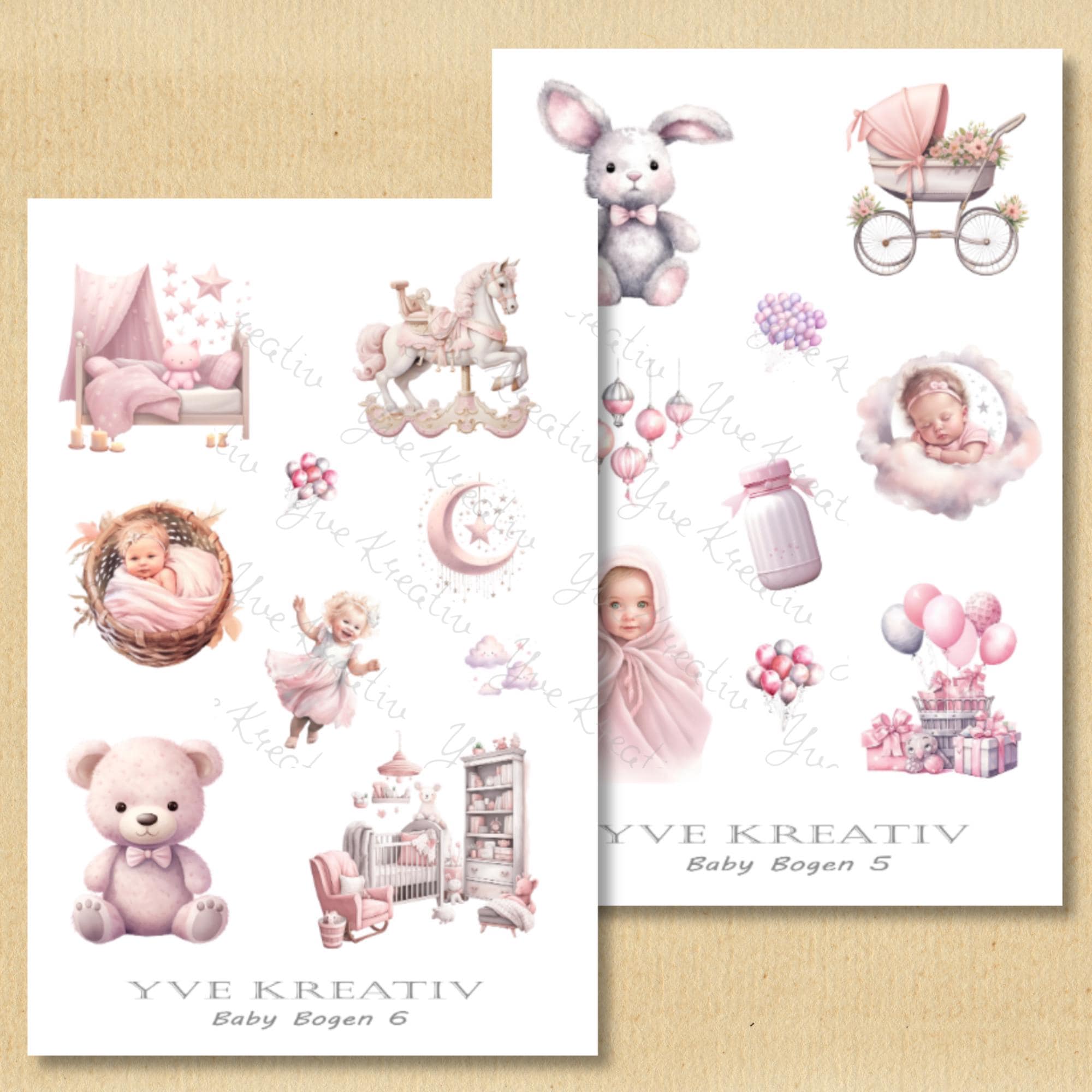 2 Stickerbogen SET Baby Girl Aufkleber Babyparty Sticker Geburt  | Sticker Set zur Auswahl in Weiß - Transparent - Matt - Glanz #SBA6