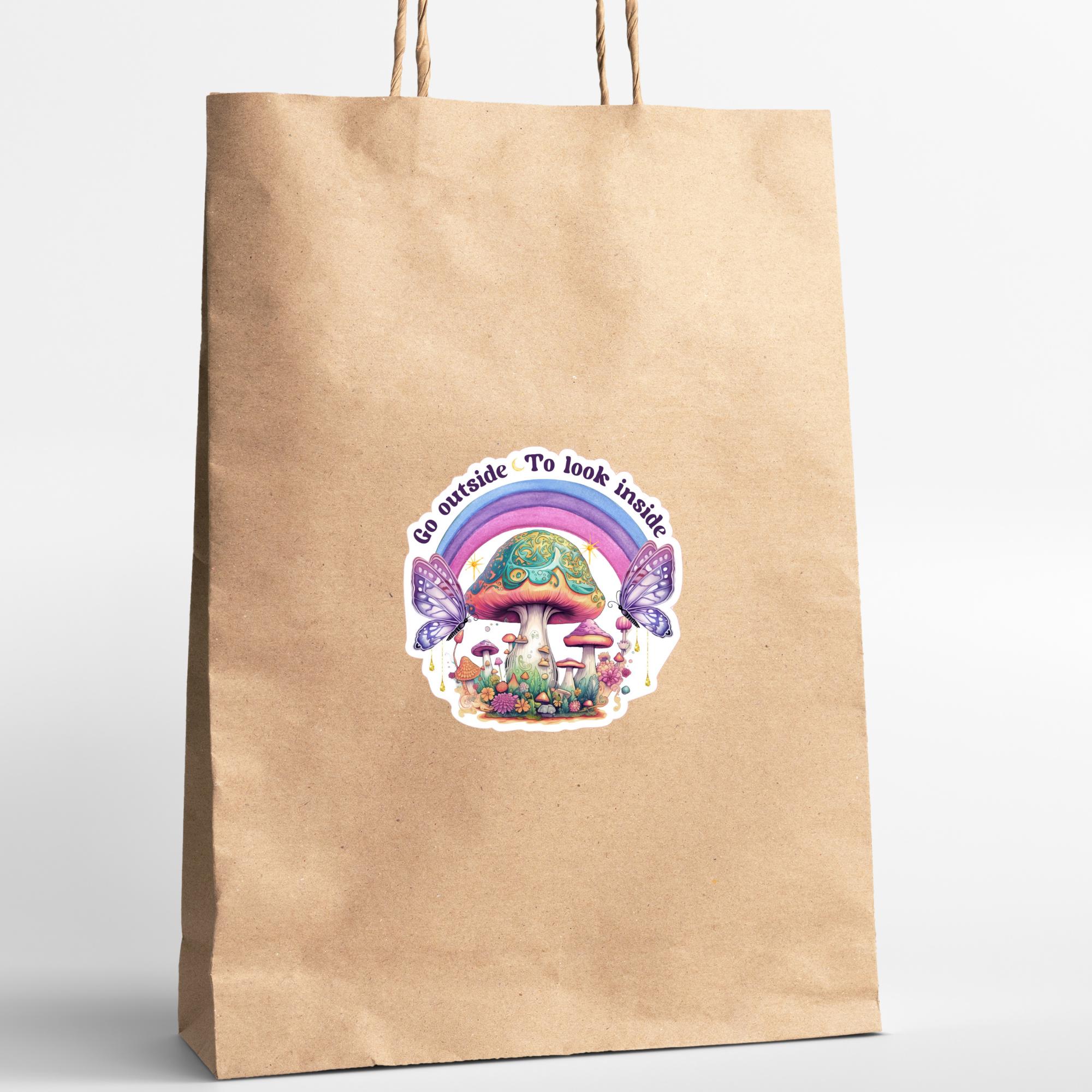 Kofferaufkleber, Geschenkaufkleber, Aufkleber Motivation, großer Pilze Regenbogen Sticker I zur Auswahl in Weiß oder Transparent  #SEG8