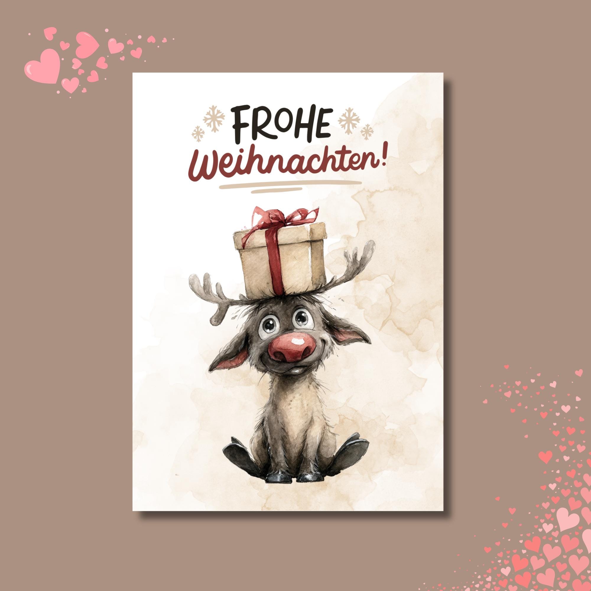 Postkarte Lustigers Rentier Grußkarte Karte zu Weihnachten Weihnachtskarte Geschenkkarte Leinenstruktur Karte A6 #PWE198