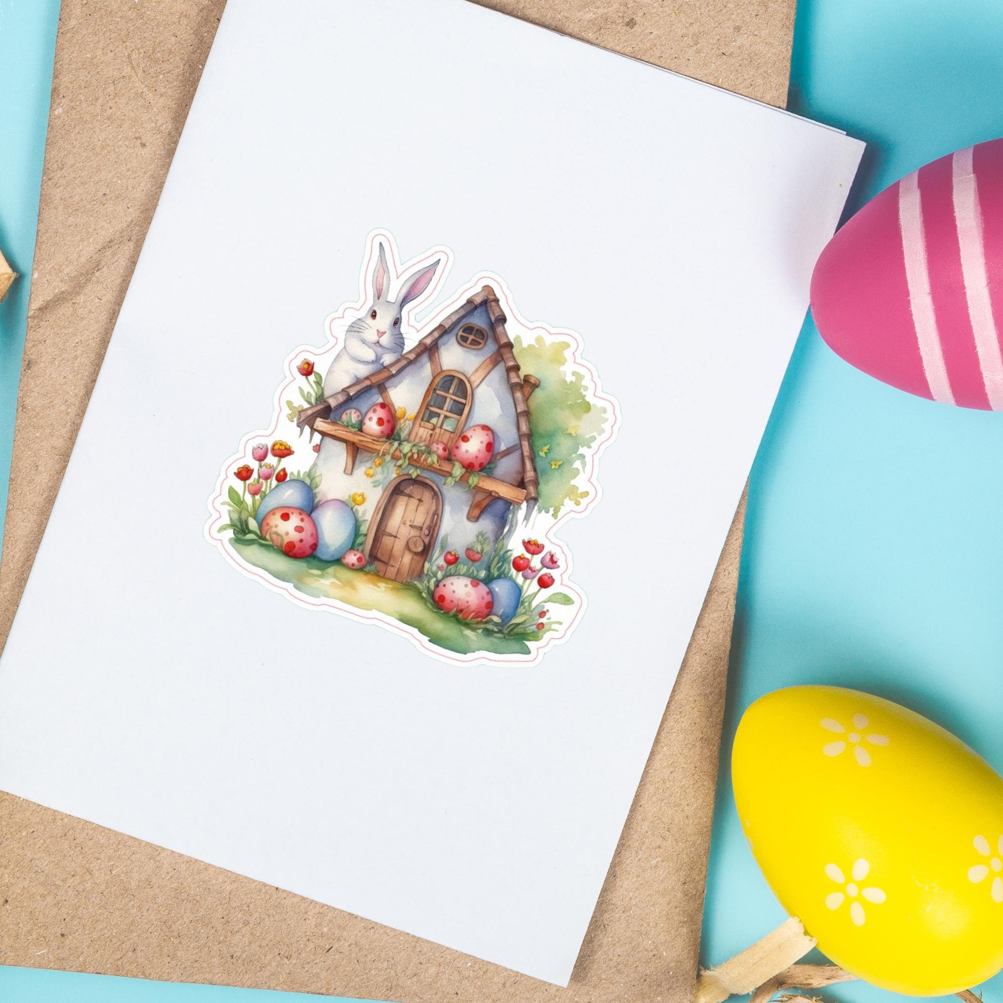 Aufkleber Ostern großer 8 cm Sticker Osterhaus Deko Osterfest Geschenkaufkleber Häuschen - zur Auswahl in Weiß oder Transparent  #SEG8