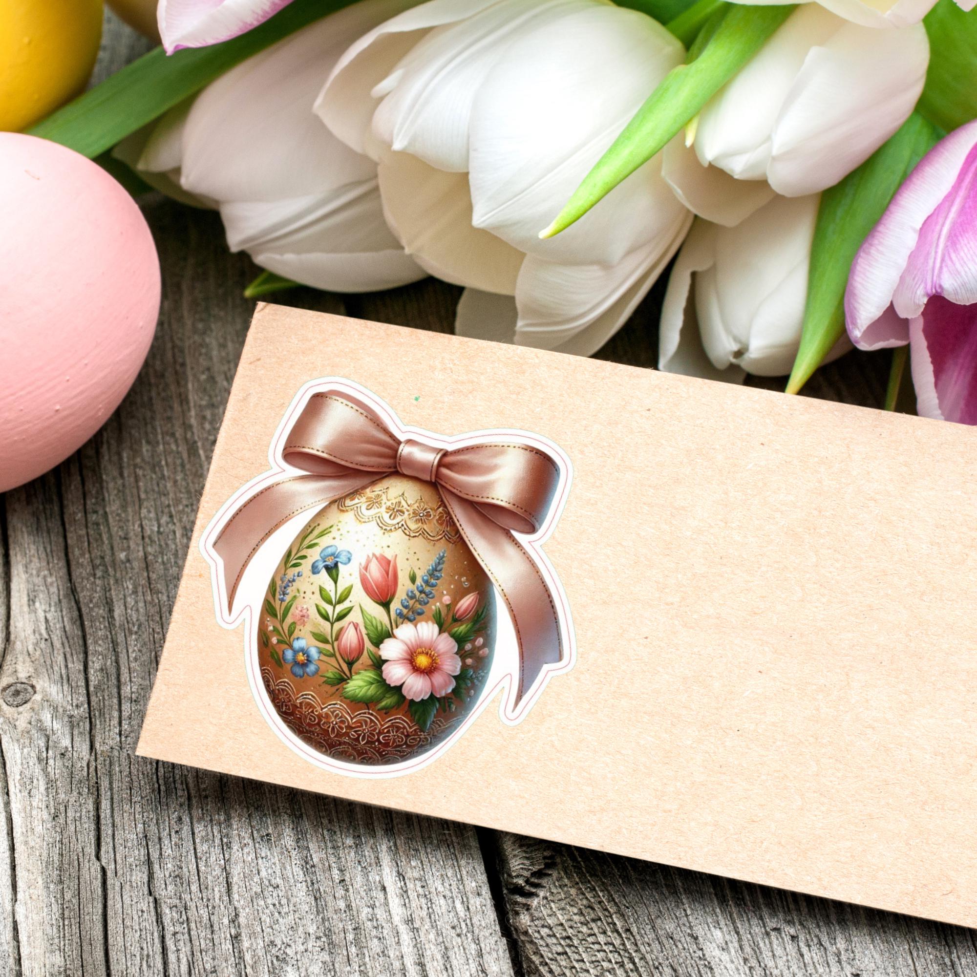 Aufkleber Ostern großer 8 cm Sticker Osterei Deko Osterfest Geschenkaufkleber Dekoei - zur Auswahl in Weiß oder Transparent  #SEG8