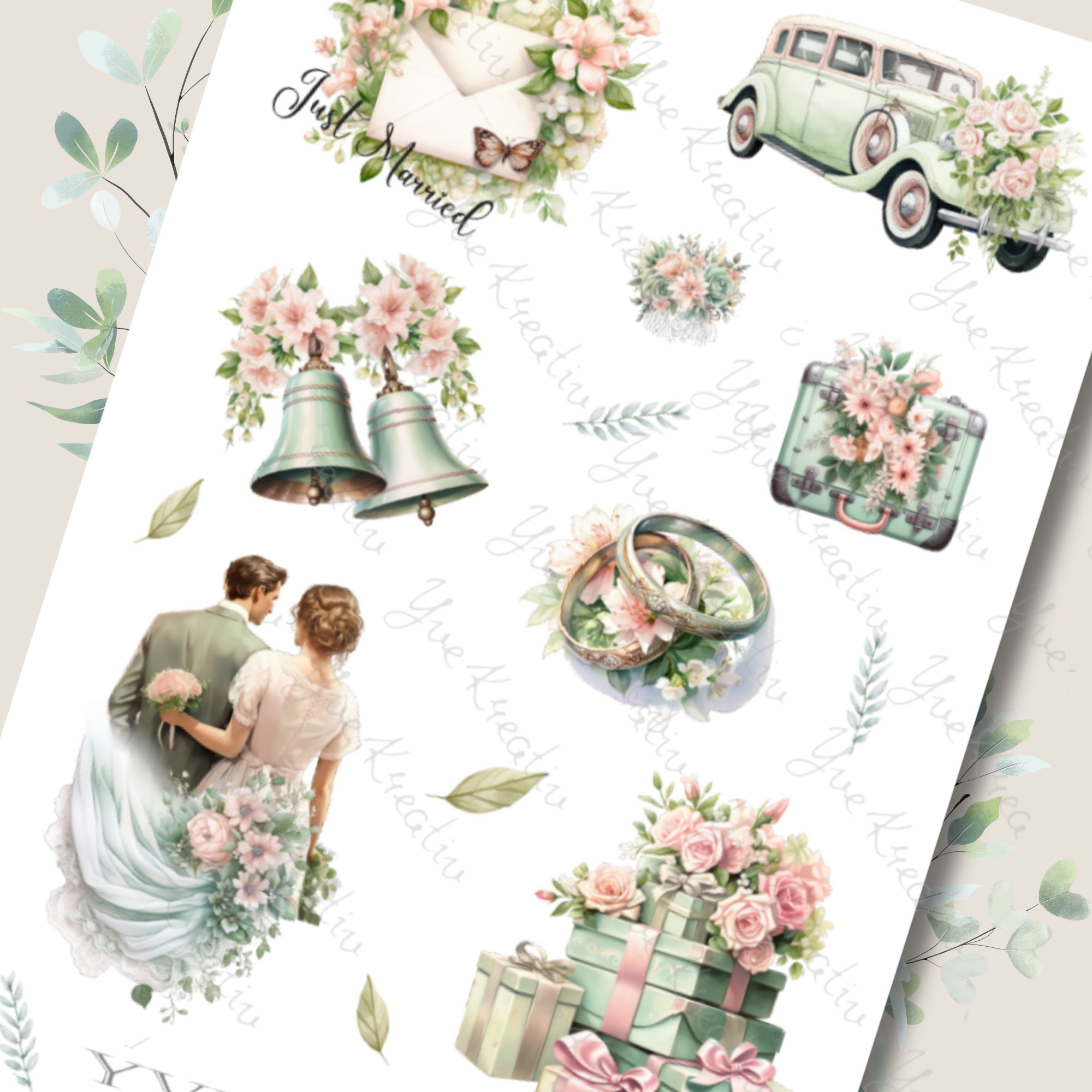 Sticker Bogen " Hochzeit " | Sticker Set - Aufkleber Stickerbogen zur Auswahl in Weiß - Transparent - Matt - Glanz  #SBA6