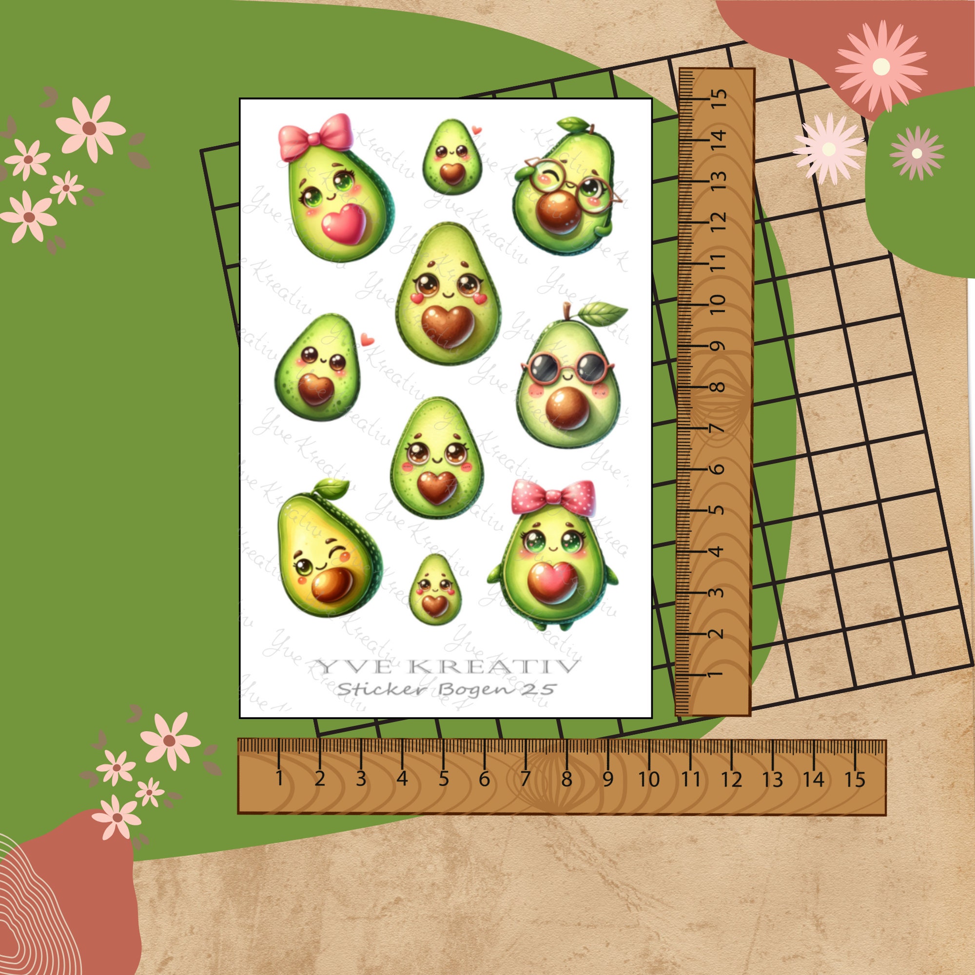 Sticker Bogen " Funny Avocado "  | Set - Aufkleber 2 Stickerbogen zur Auswahl in Weiß - Transparent - Matt - Glanz  #SBA6