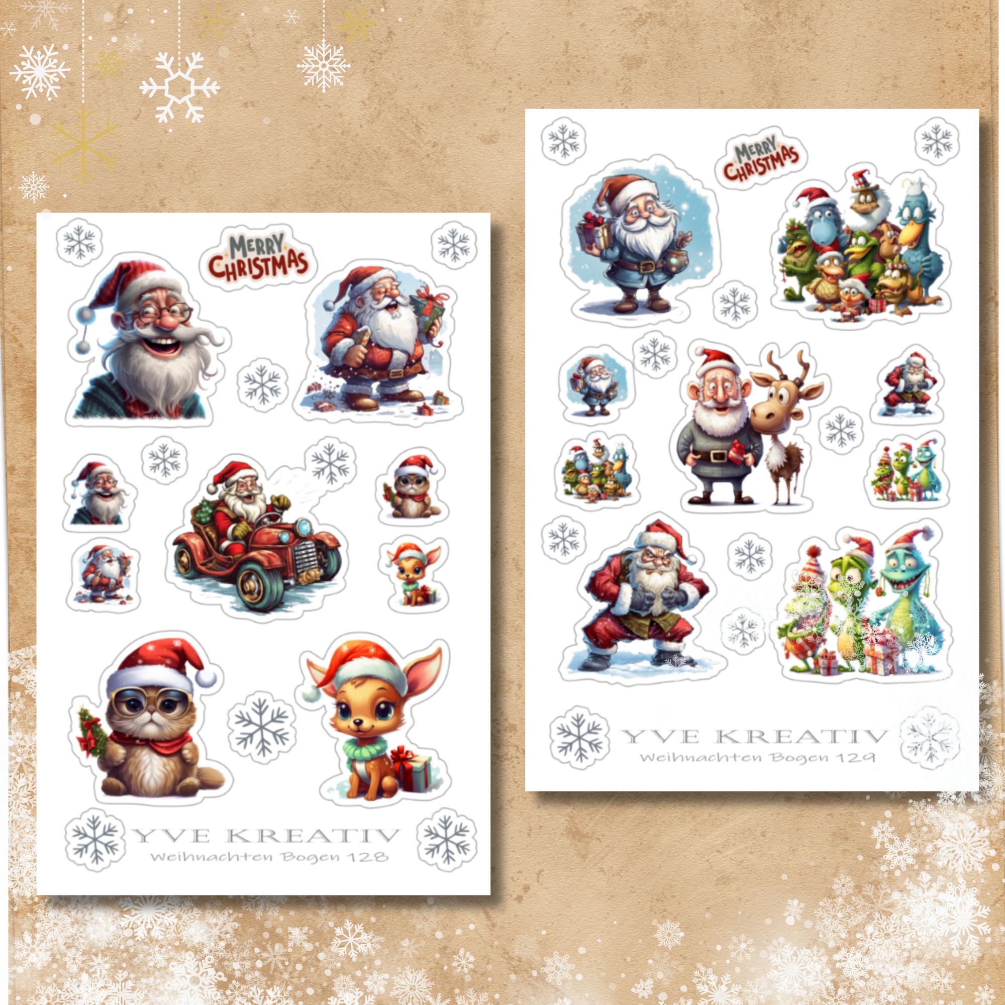 Aufkleber, Weihnachten, Crazy Christmas, Sticker - 2 Stickerbogen zur Auswahl in Weiß - Transparent - Matt - Glanz  #SBA6