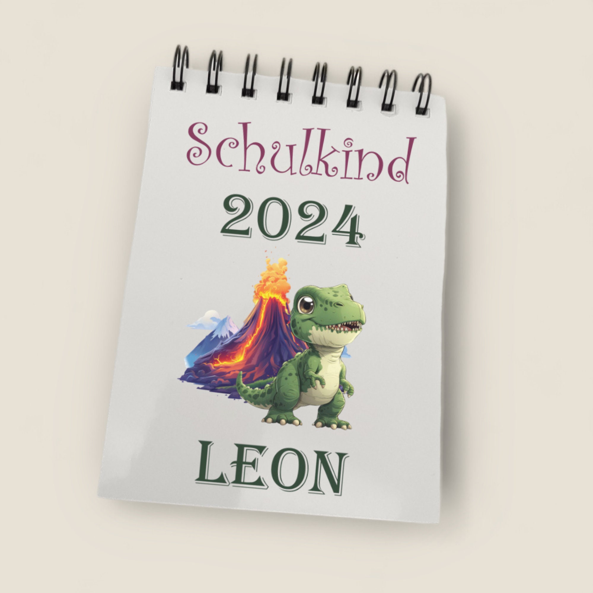 Notizblock personalisiert DIN A6 Ringblock Schreibblock Notizbuch Zettelblock Schulheft Hausaufgabenheft - Schulkind Dinosaurier  #A6SO