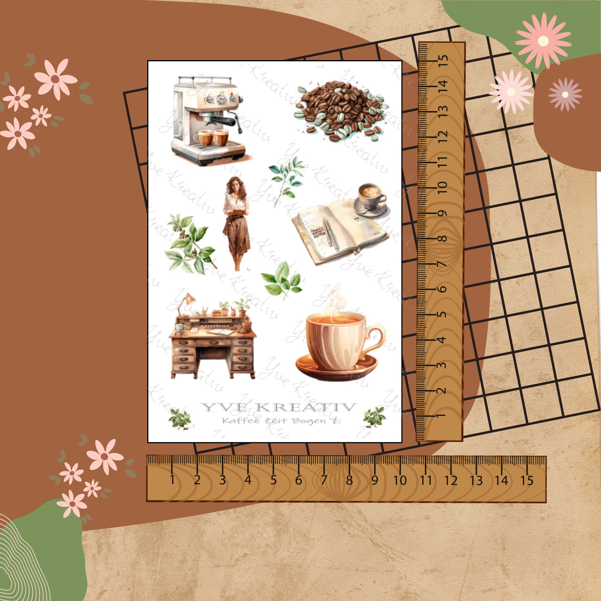 Sticker Bogen " Kaffee - Zeit für Dich " | Sticker Set - Aufkleber 3 Stickerbogen zur Auswahl in Weiß - Transparent - Matt - Glanz  #SBA6