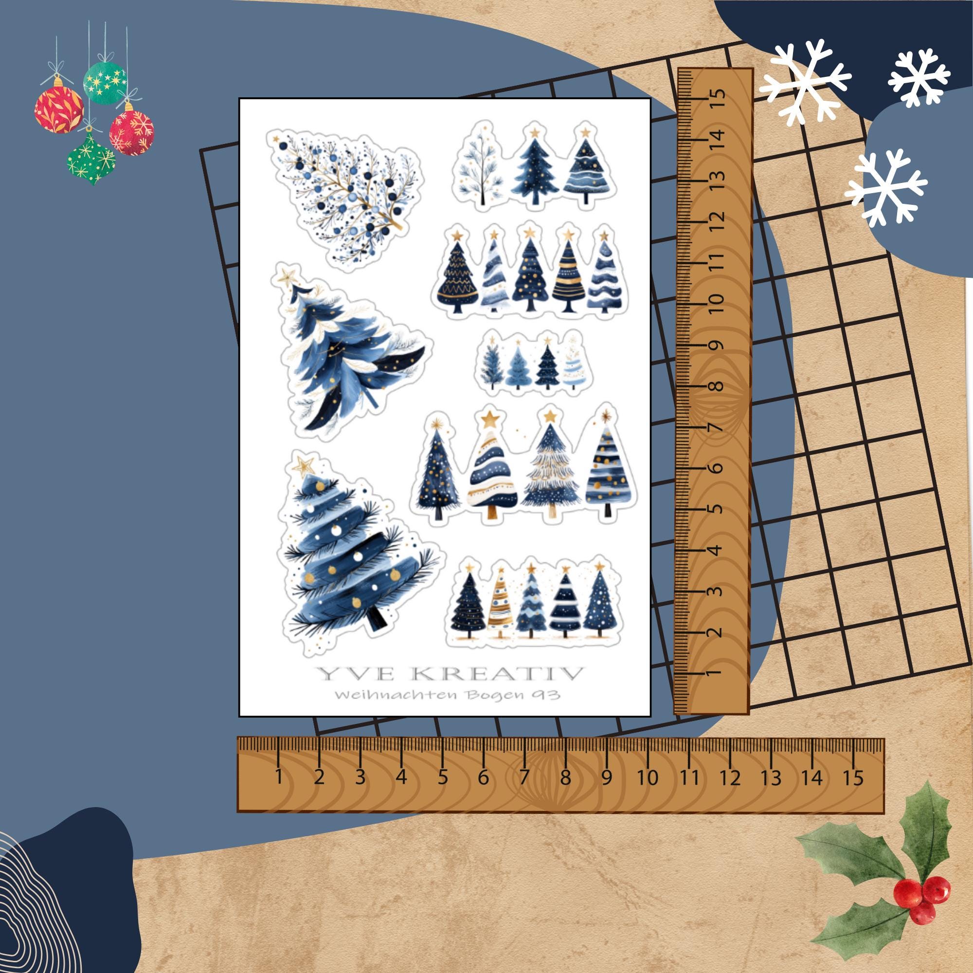 Aufkleber Sticker Bogen "Weihnachten Tannenbäume Wald" | Sticker Set -3 Stickerbogen zur Auswahl in Weiß - Transparent - Matt - Glanz  #SBA6