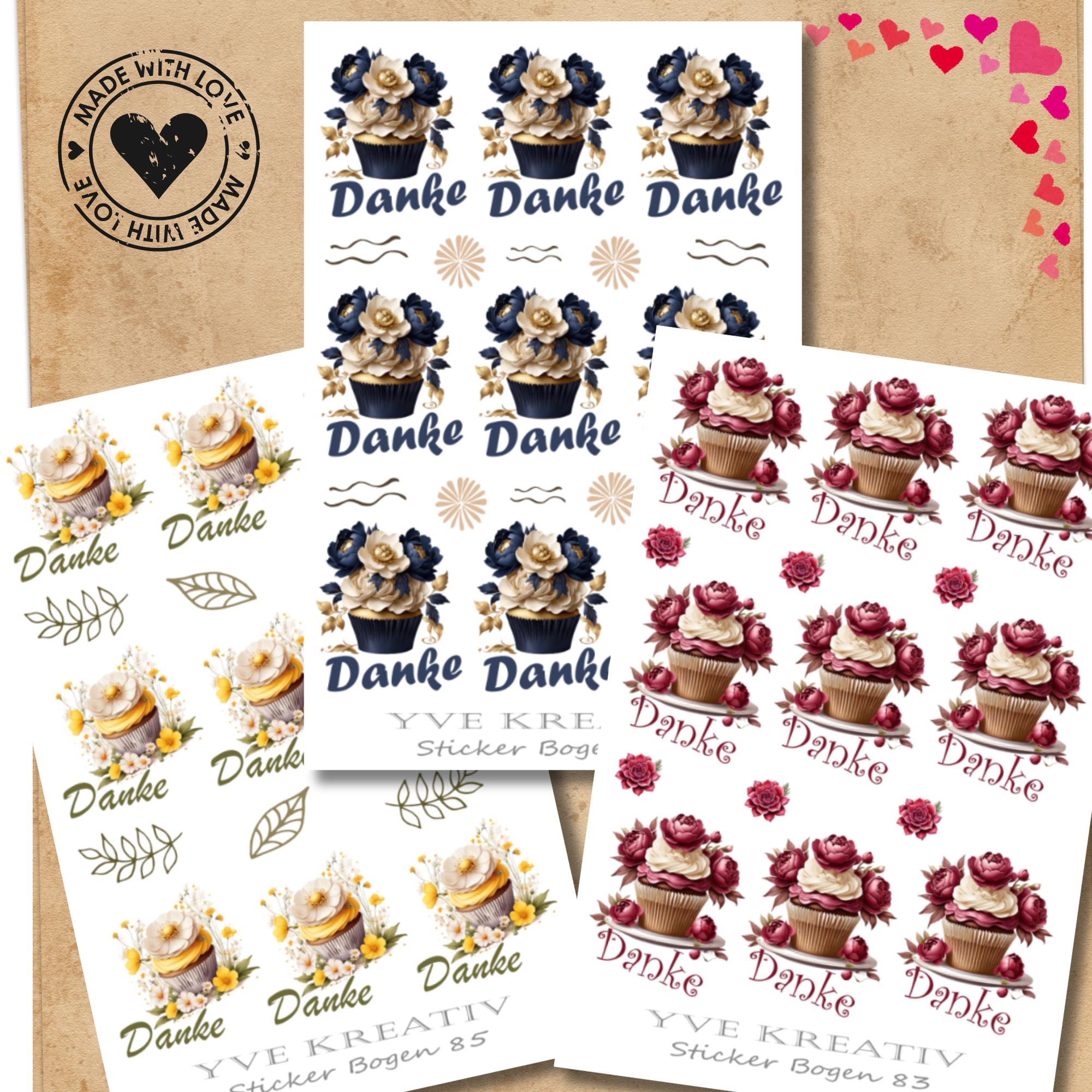 Aufkleber Danke Cupcake Sommer Sticker Bogen Muffin Stickerbogen 3 Bögen zur Auswahl in Weiß - Transparent - Matt - Glanz #SBA6 Aufkleber Danke Cupcake Sommer Sticker Bogen Muffin Stickerbogen 3 Bögen zur Auswahl in Weiß - Transparent - Matt - Glanz #SBA6
