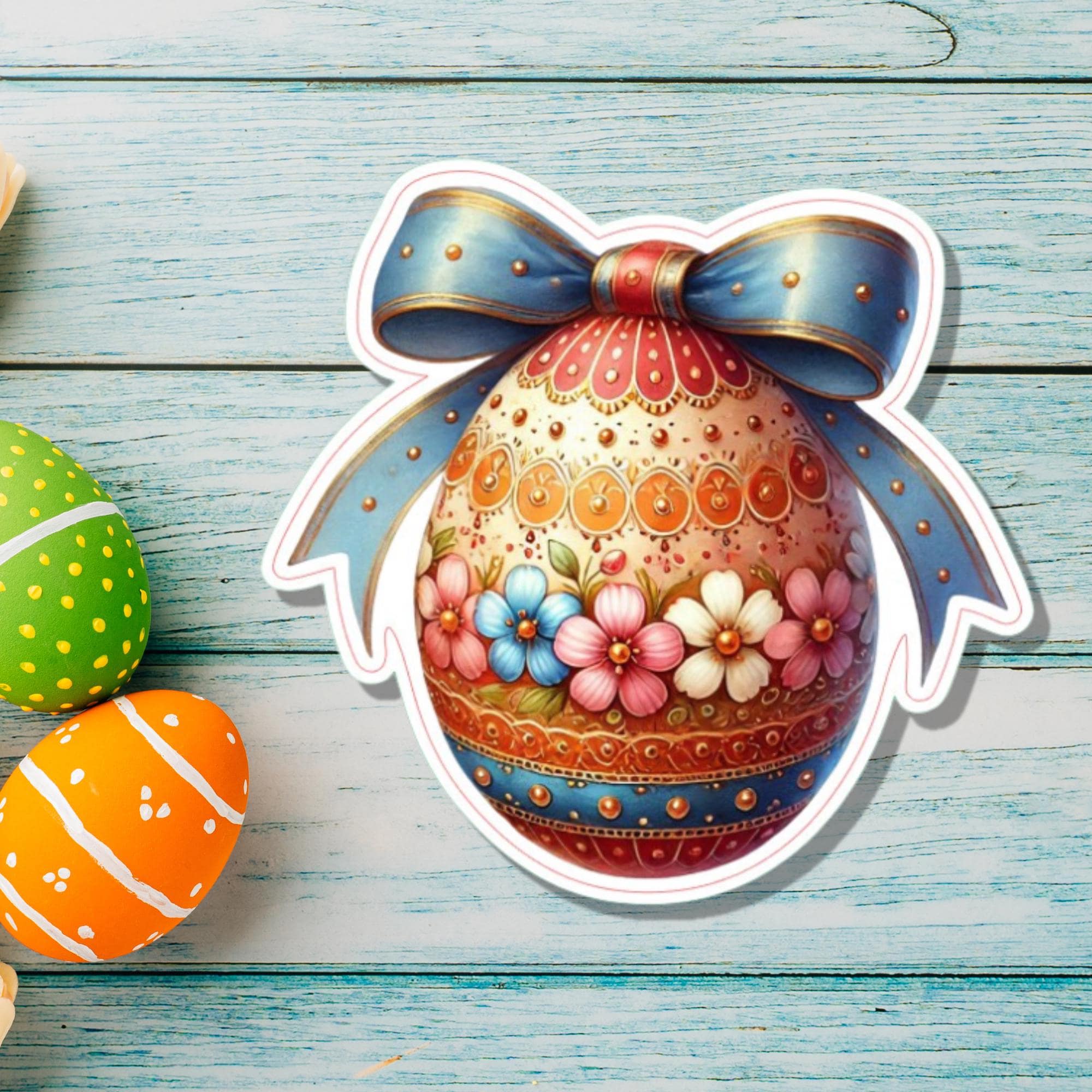 Aufkleber Ostern großer 8 cm Sticker Osterei Deko Osterfest Geschenkaufkleber Dekoei - zur Auswahl in Weiß oder Transparent  #SEG8