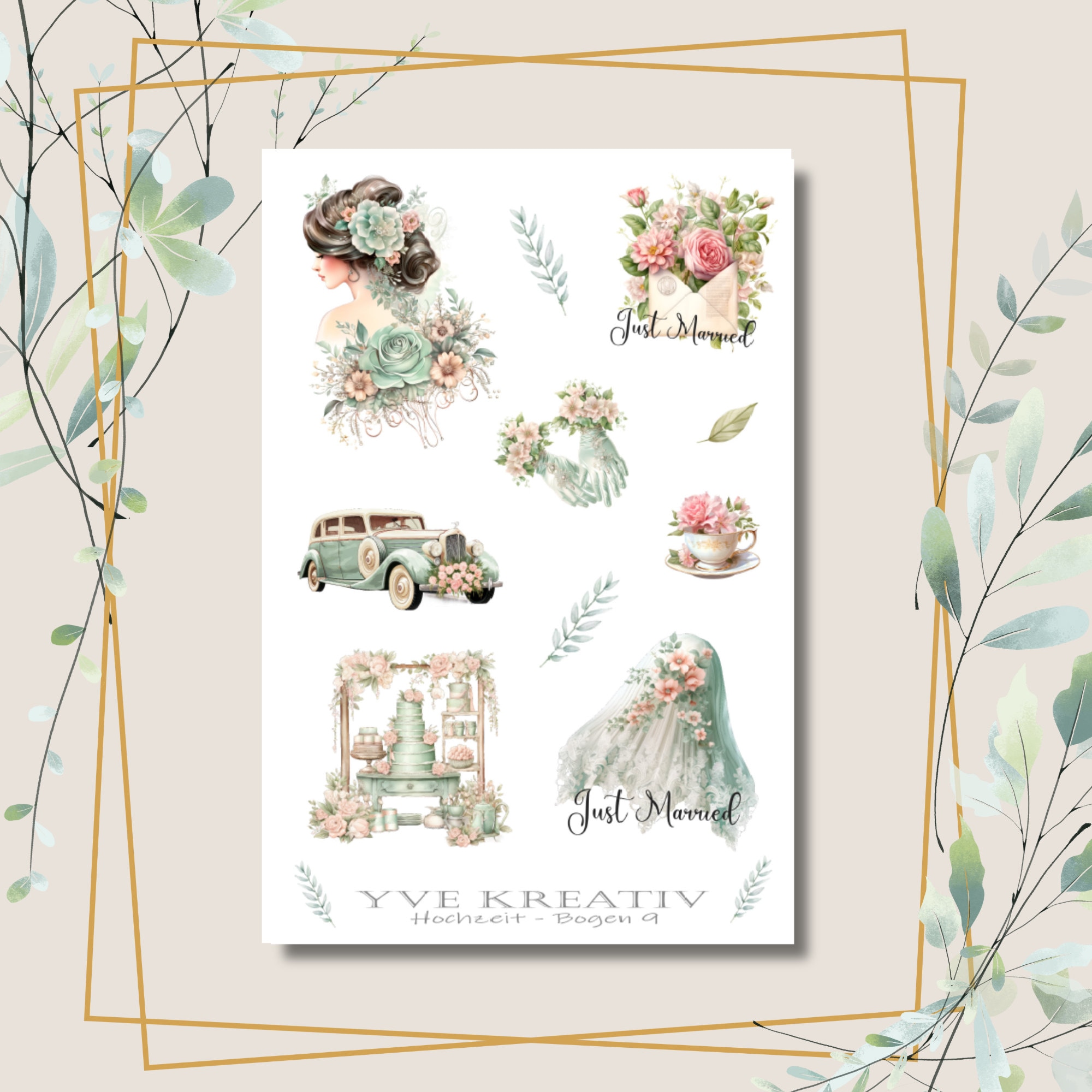 Sticker Bogen " Hochzeit " | Sticker Set - Aufkleber Stickerbogen zur Auswahl in Weiß - Transparent - Matt - Glanz  #SBA6