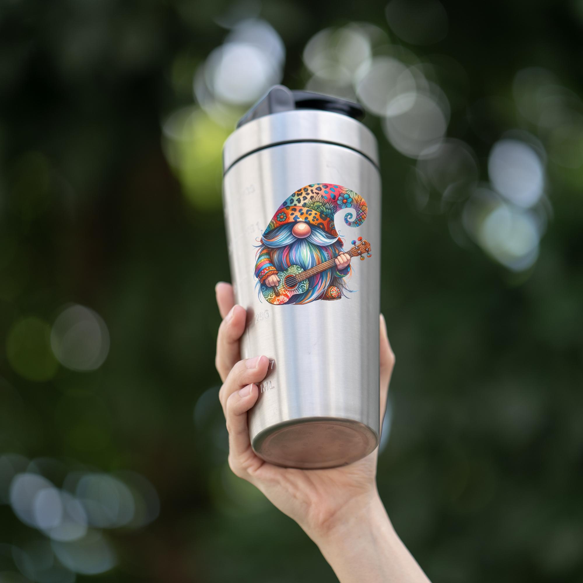 Kofferaufkleber, Geschenkaufkleber, Aufkleber Regenbogen Wichtel mit Gitarre, großer Sticker I zur Auswahl in Weiß oder Transparent  #SEG8