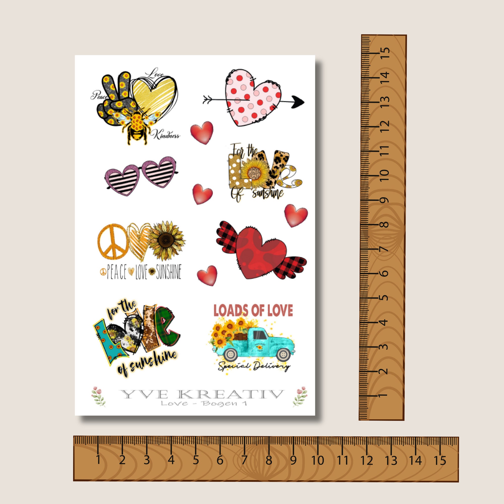 Sticker Bogen, Aufkleber, Love, Peace, Stickerbogen zur Auswahl in Weiß - Transparent - Matt - Glanz  #SBA6