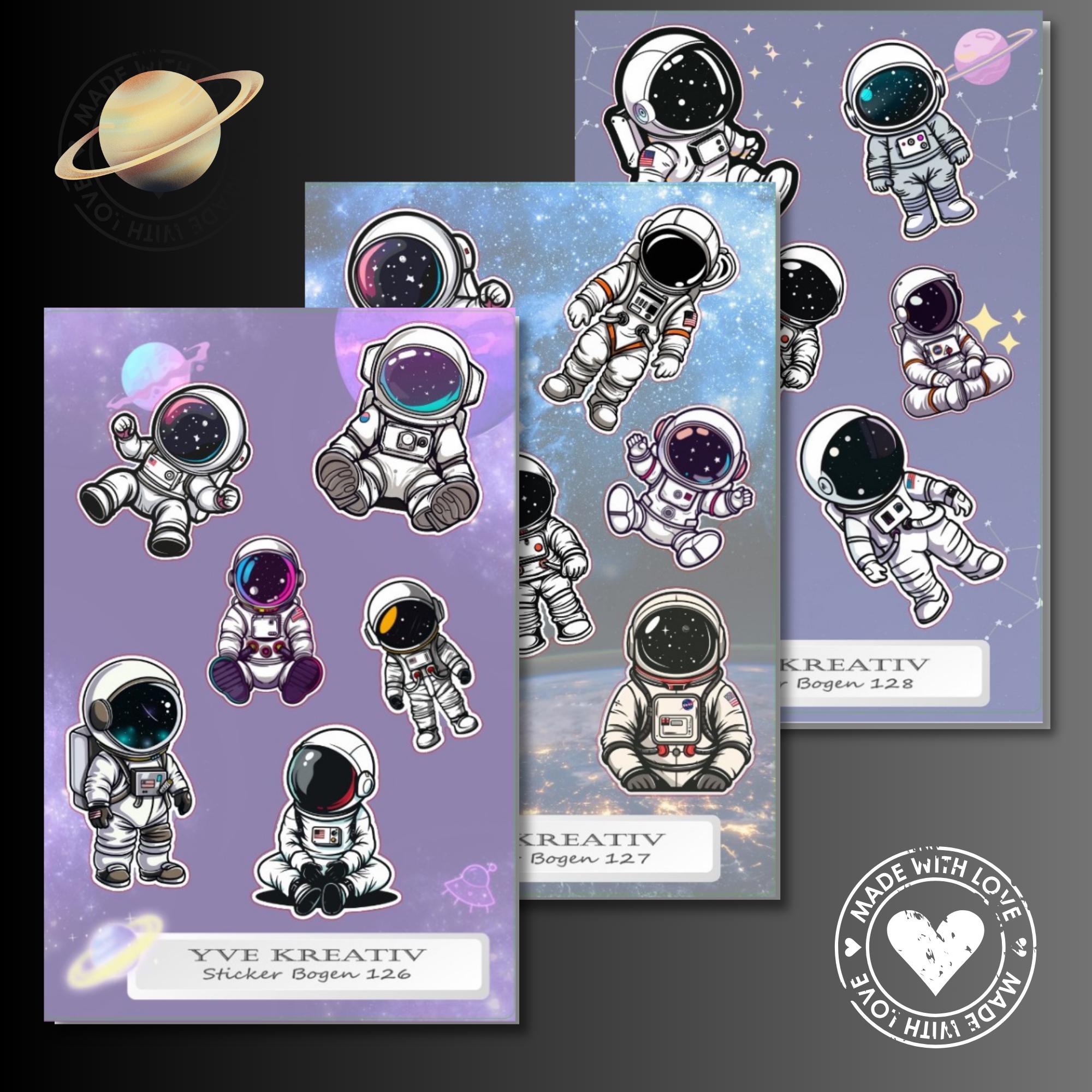Aufkleber Bogen "Astronaut Weltall" | Sticker Set - Aufkleber 3 Stickerbogen zur Auswahl in Weiß - Transparent - Matt - Glanz  #SBA6