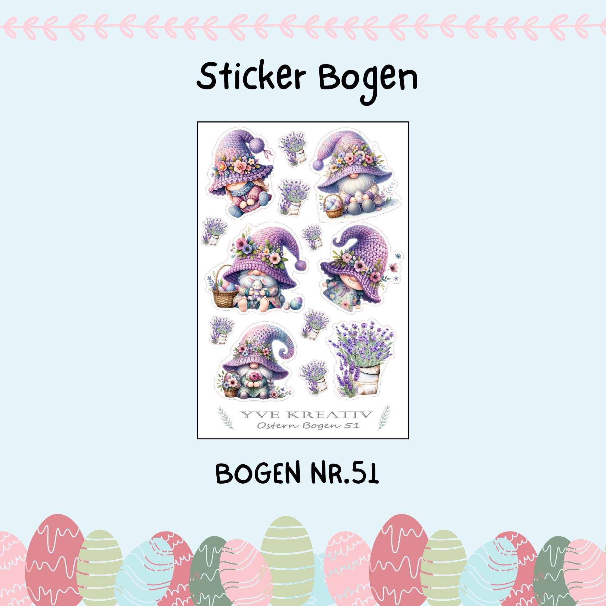 Stickerbogen Aufkleber "Lavendel Ostern Wichtel" | Sticker Set - Sticker Bogen zur Auswahl in Weiß - Transparent - Matt - Glanz  #SBA6