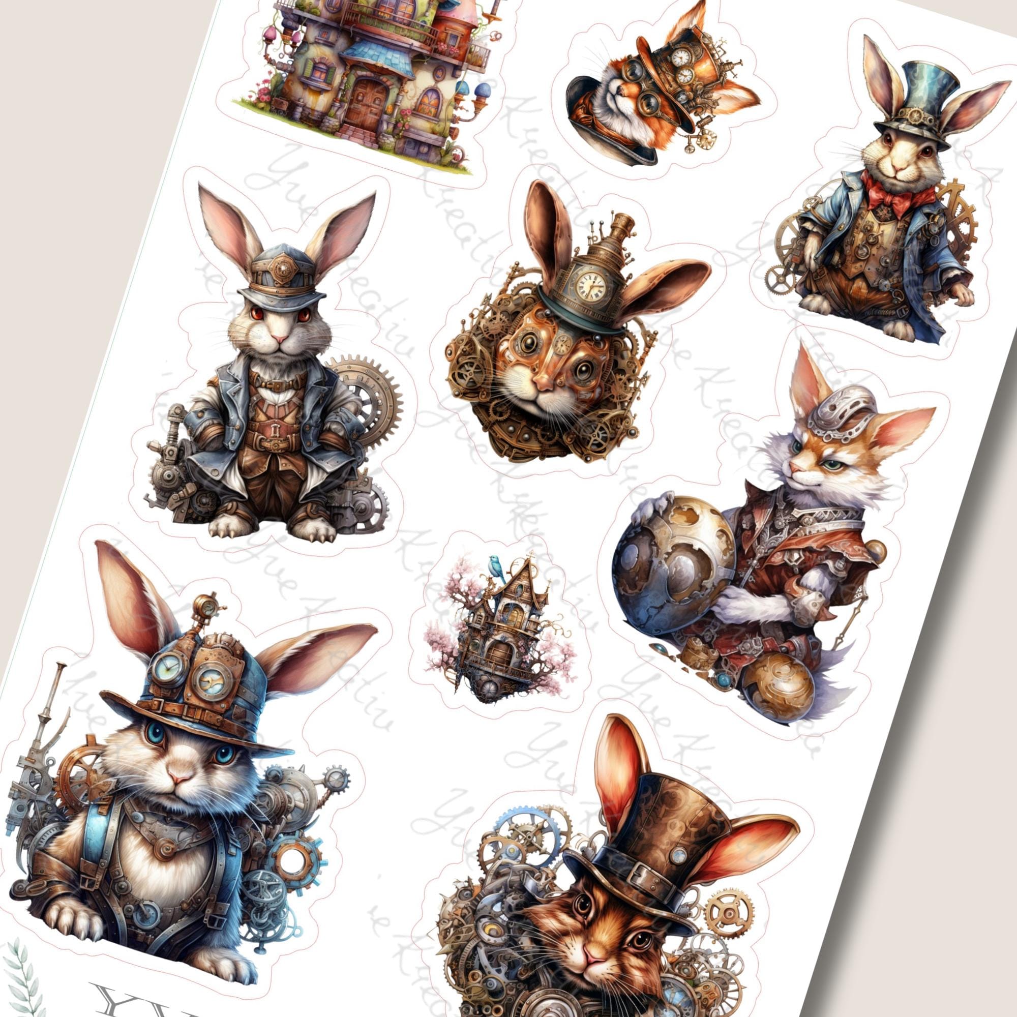 Sticker Bogen Aufkleber "Ostern Steampunk" | Sticker Set - 4 Stickerbogen zur Auswahl in Weiß - Transparent - Matt - Glanz #SBA6 Sticker Bogen Aufkleber "Ostern Steampunk" | Sticker Set - 4 Stickerbogen zur Auswahl in Weiß - Transparent - Matt - Glanz #SBA6