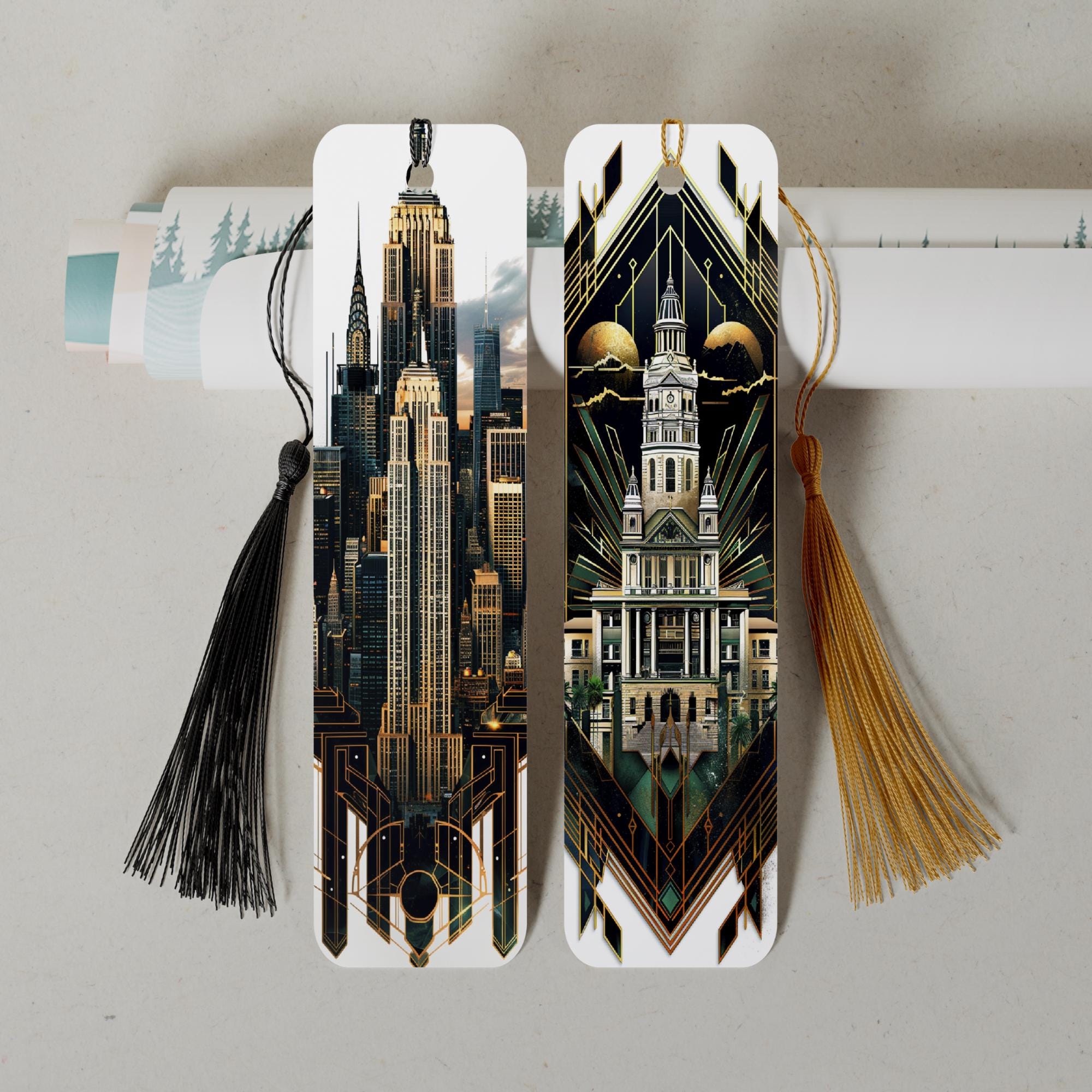 Lesezeichen aus Aluminium Geschenk zum Geburtstag "Motiv City Art Deco Stil" Bücher Bookmark - 4 Motive zur Auswahl  #LEALU