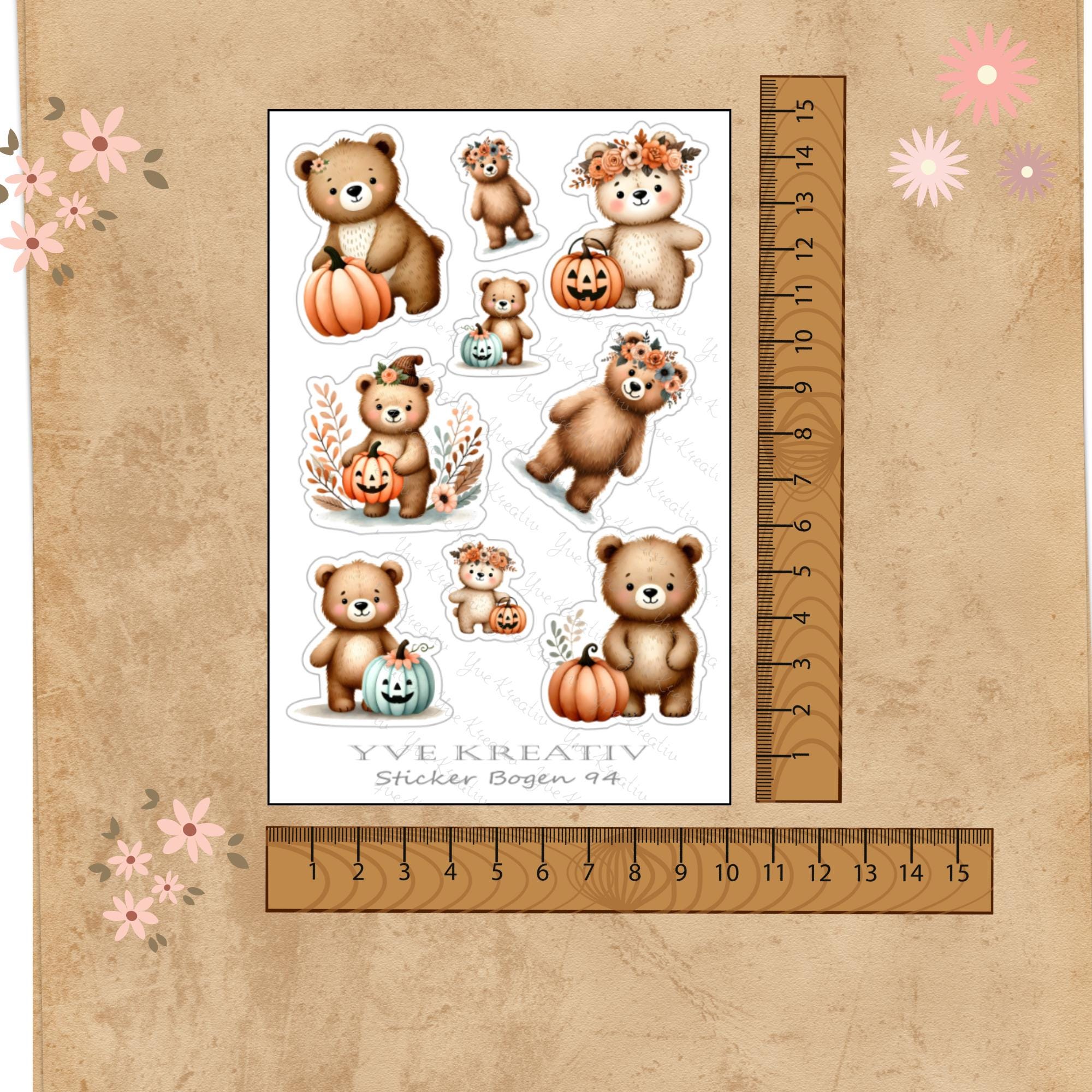 Aufkleber Waldtiere Stickerbogen Herbst Halloween Sticker Set - 3 Bögen zur Auswahl in Weiß - Transparent - Matt - Glanz  #SBA6