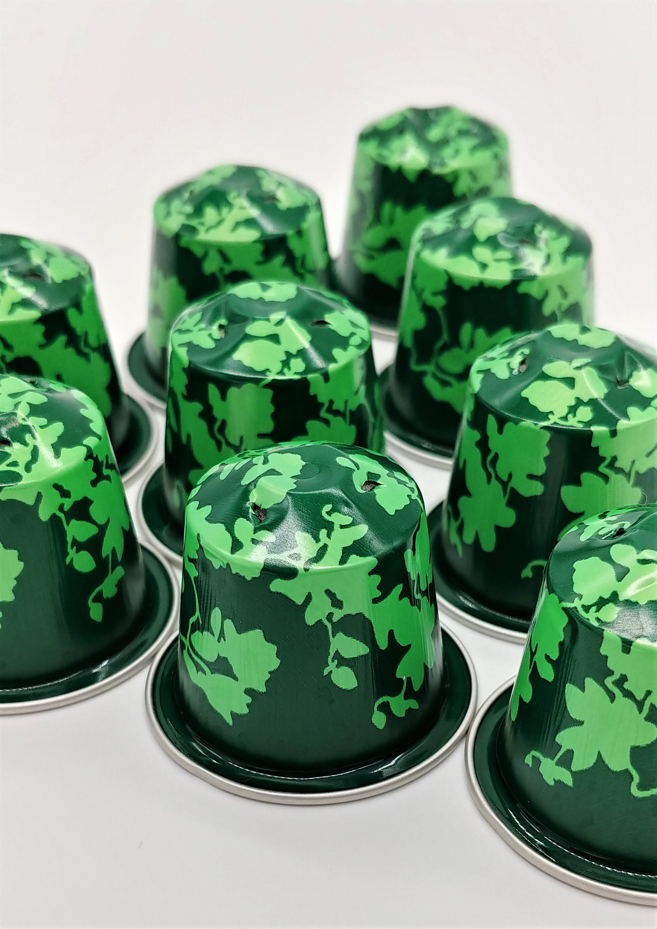 10 leere Kaffeekapseln : Grün mit Blumenmuster "Special Edition"  #KNS