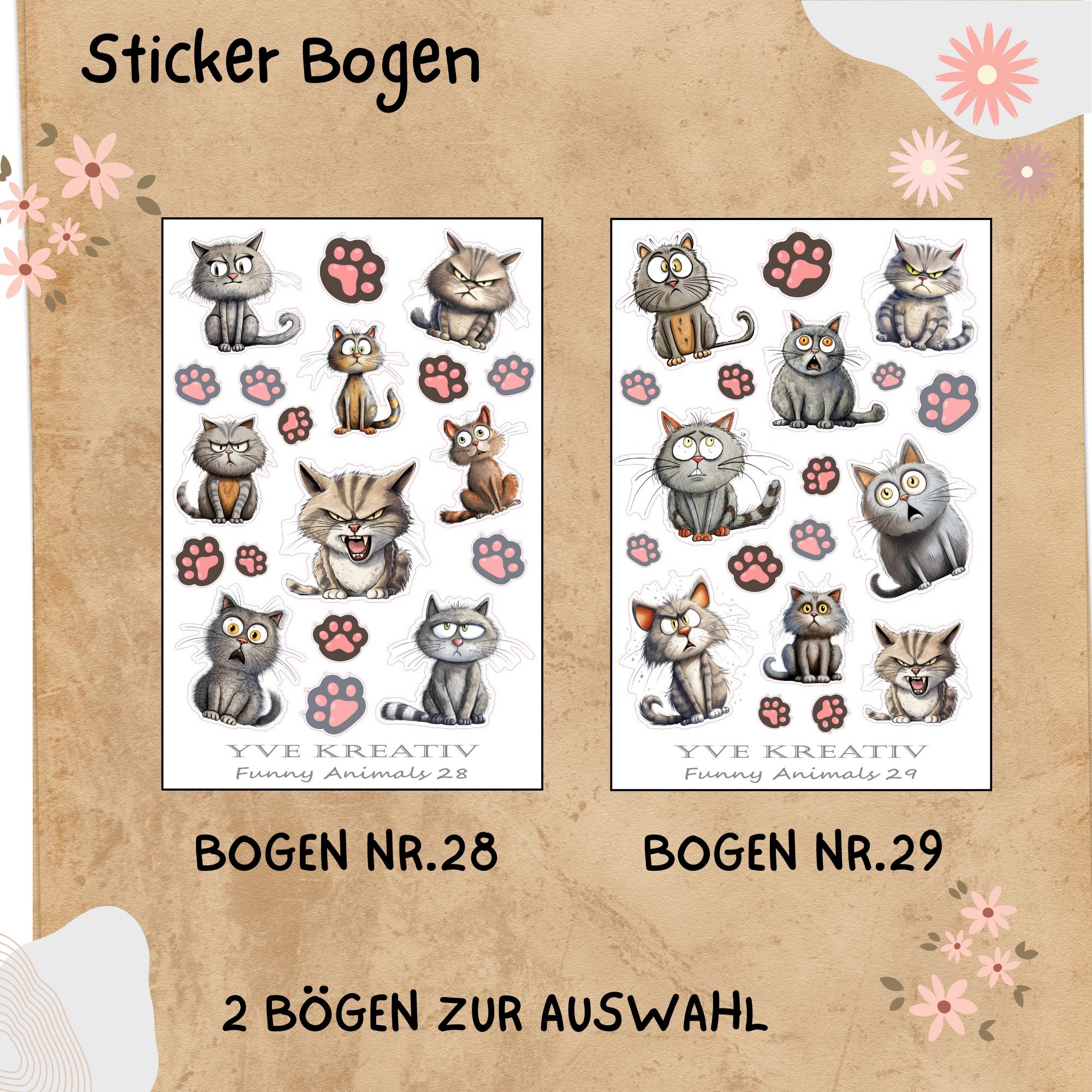 Aufkleber Katzen Sticker Bogen Sticker Set - 2 Stickerbogen zur Auswahl in Weiß - Transparent - Matt - Glanz #SBA6 Aufkleber Katzen Sticker Bogen Sticker Set - 2 Stickerbogen zur Auswahl in Weiß - Transparent - Matt - Glanz #SBA6