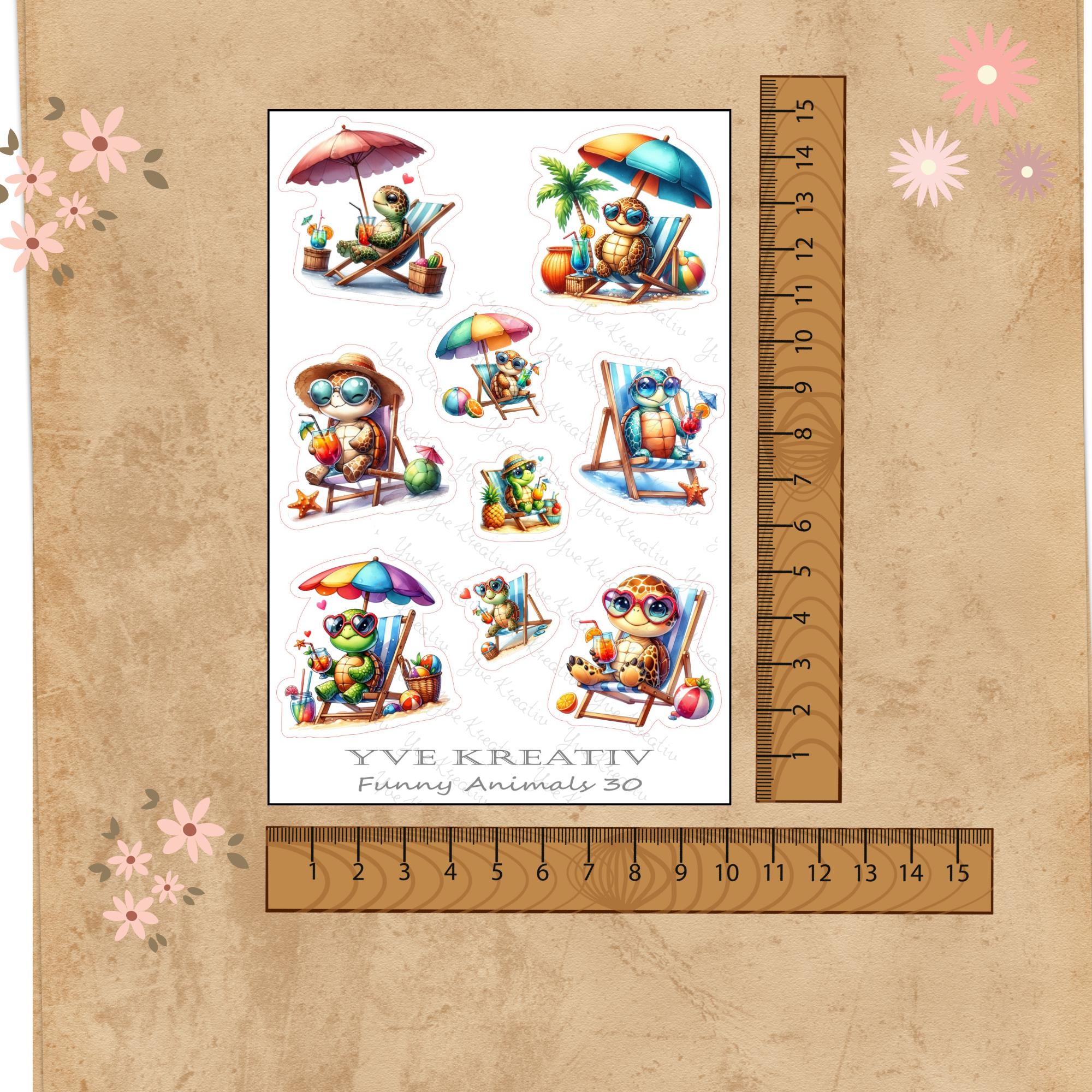 Aufkleber Urlaub Schildkröte Stickerbogen Strand Reise Sticker Set - 3 Bögen zur Auswahl in Weiß - Transparent - Matt - Glanz  #SBA6