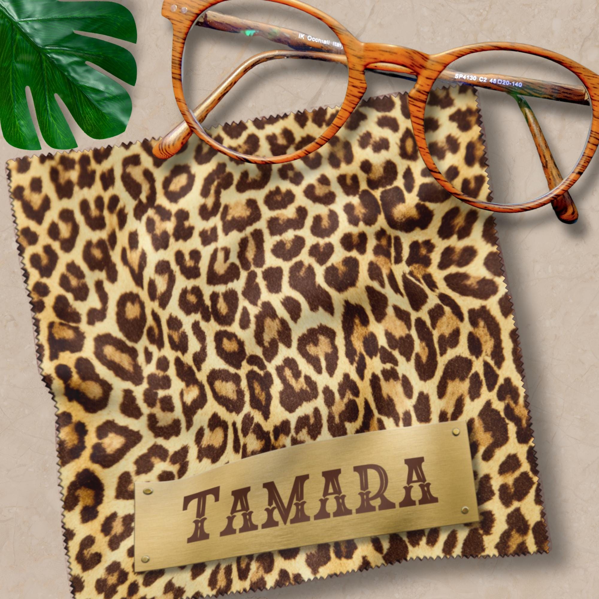 Brillenputztuch Leopard Print personalisiert mit Namen bedrucktes Mikrofasertuch für Display Handy Sonnenbrille Geschenk Animalprint #TI162P Brillenputztuch Leopard Print personalisiert mit Namen bedrucktes Mikrofasertuch für Display Handy Sonnenbrille Geschenk Animalprint #TI162P