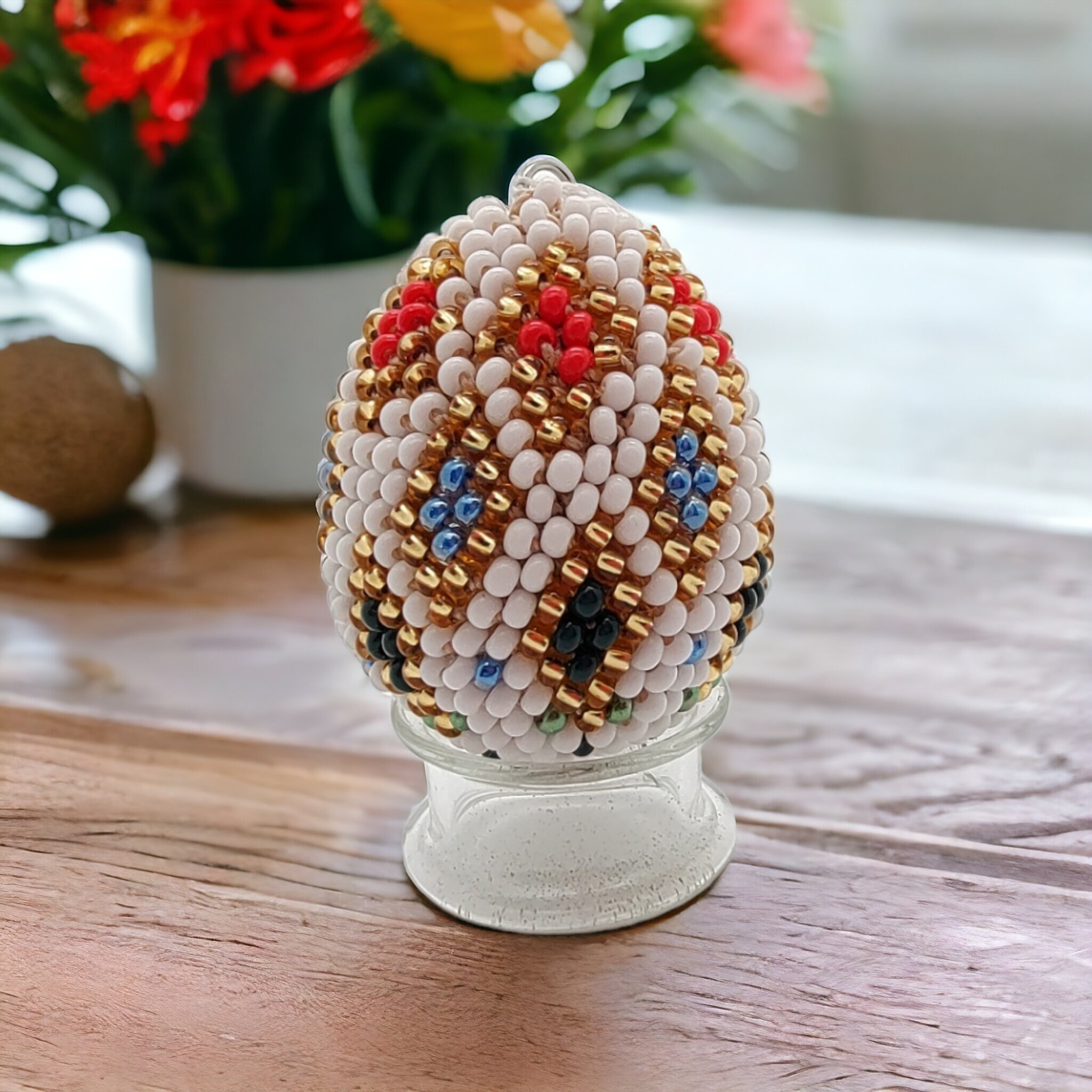 Osterei - Dekoei aus hunderten Miniperlen gehäkelt Osterdekoration Osterschmuck zum Aufhängen #767601942