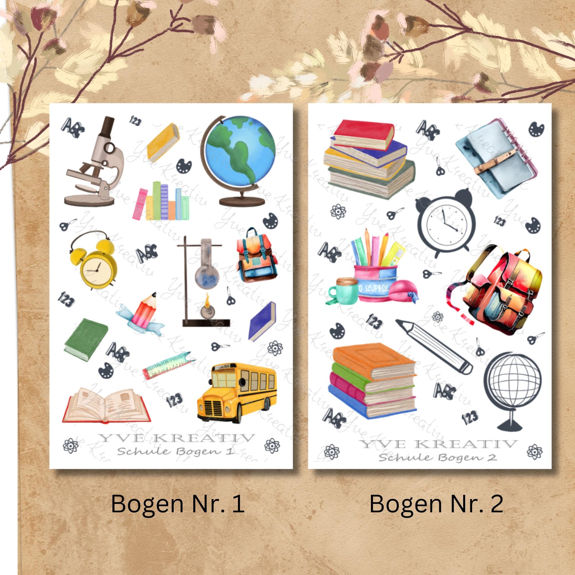 Stickerbogen, Aufkleber I Schule - Erster Schultag | Sticker Set  2 Bögen zur Auswahl in Weiß - Transparent - Matt - Glanz#SBA6