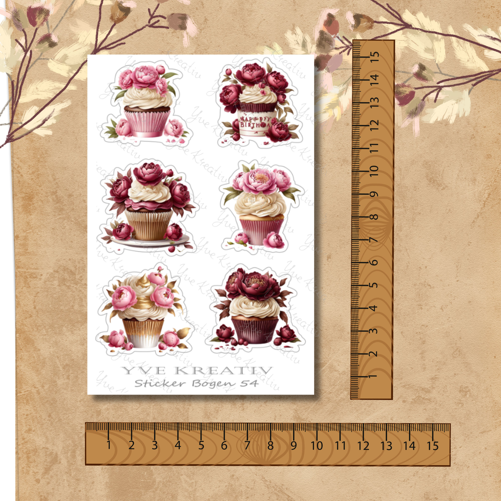 Sticker Bogen, Aufkleber, Cupcake, Muffin | Sticker Set - 3 Stickerbogen zur Auswahl in Weiß - Transparent - Matt - Glanz  #SBA6