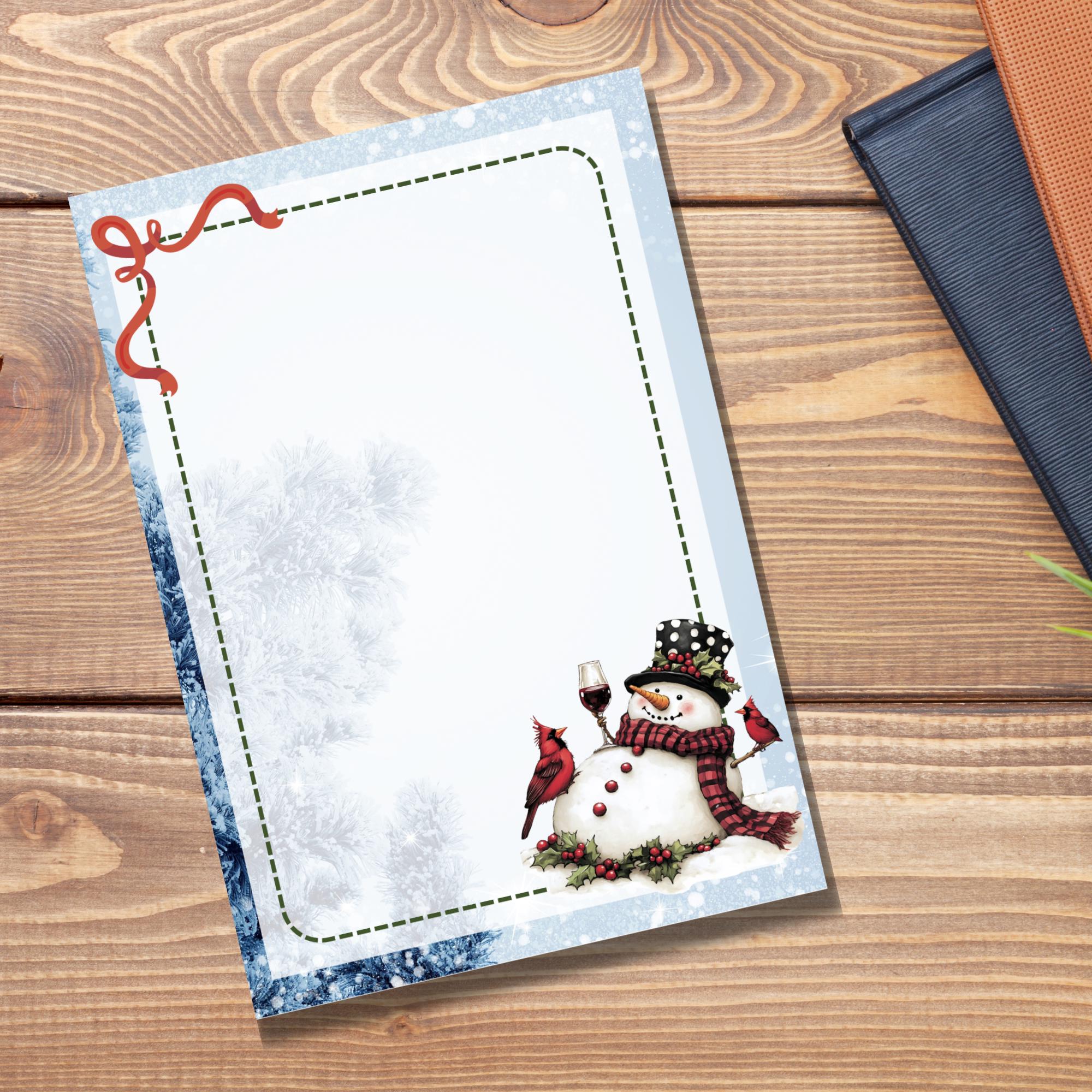 Notizblock 50 Zettel, 3 "Schneemann mit Wein" Motive zur Auswahl, A6 Block Schreibblock Zettelblock Abreisblock mit Leimbindung  #A6K50