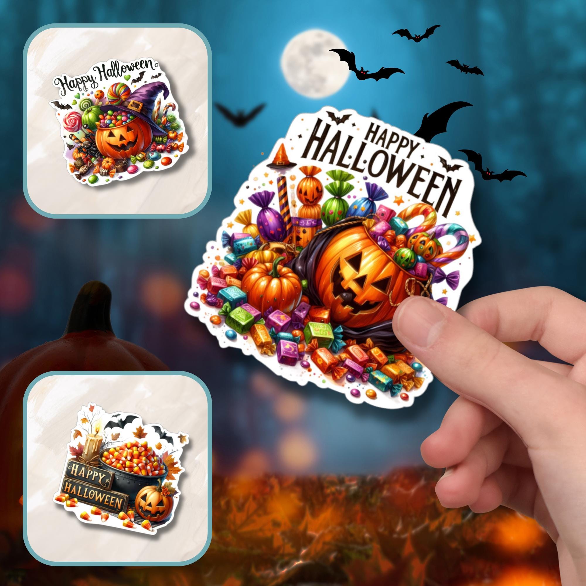 Halloween Aufkleber, Grusel Spuk Sticker, großer Kofferaufkleber Geschenkaufkleber  -3 Aufkleber zur Auswahl in Weiß oder Transparent  #SEG8