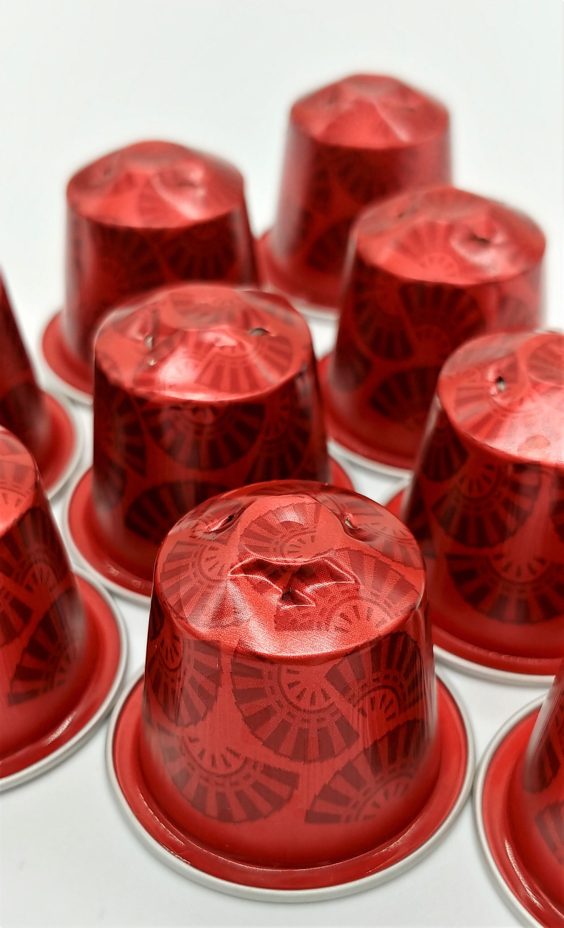 10 leere Kaffeekapseln Farbe : rot "Fächermuster"  #KNS