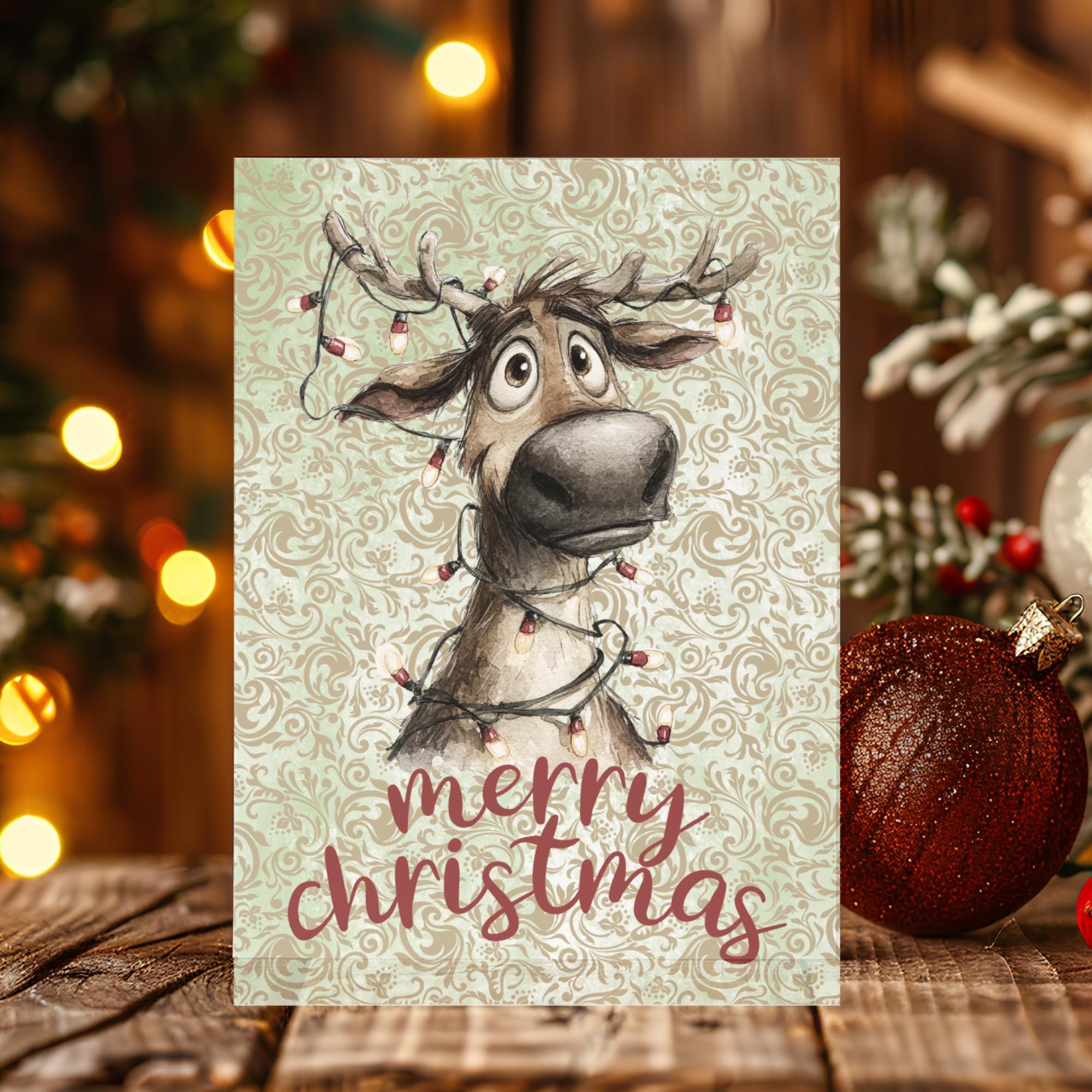 Postkarte Lustiges Rentier Grußkarte Karte zu Weihnachten Wintergrußkarte Weihnachtskarte Geschenkkarte Hochglanz Karte A6 #PWE202