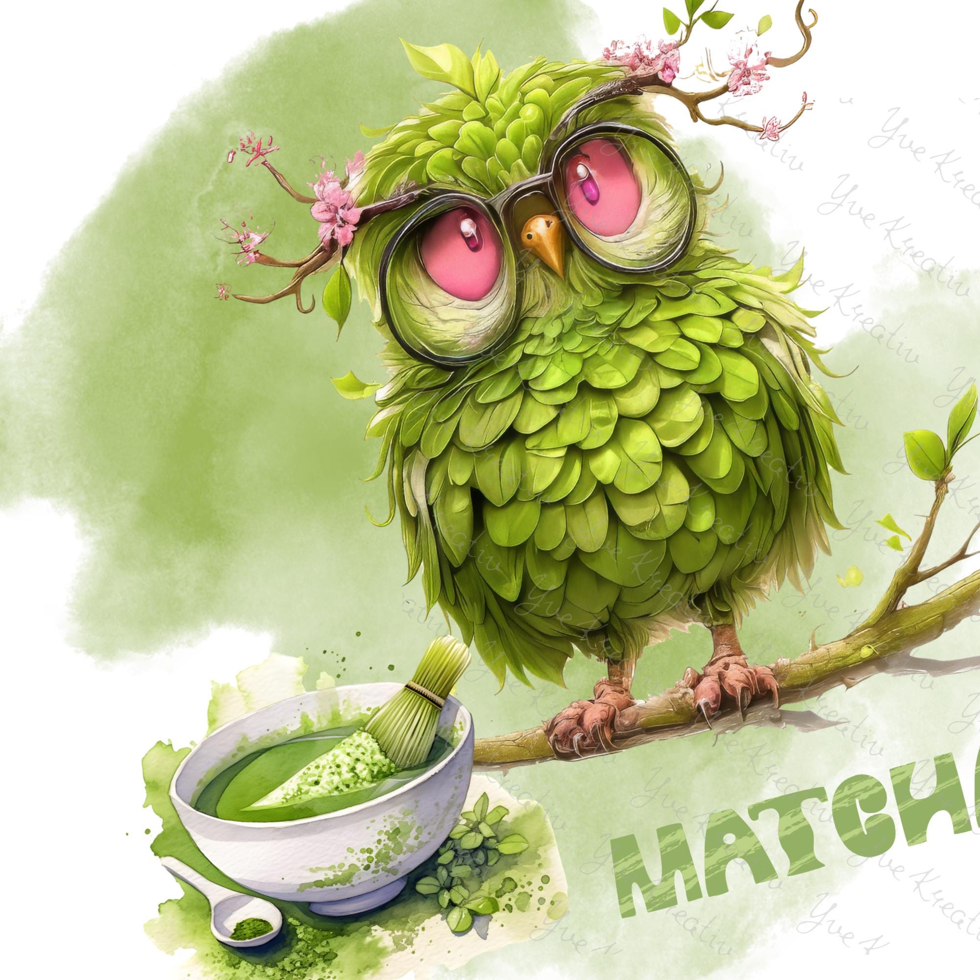 Brillenputztuch Matcha Tee Eule Geschenk Geburtstag Mitbringsel Teetrinker bedrucktes Mikrofasertuch für Brille Sonnenbrille Displays #ES14