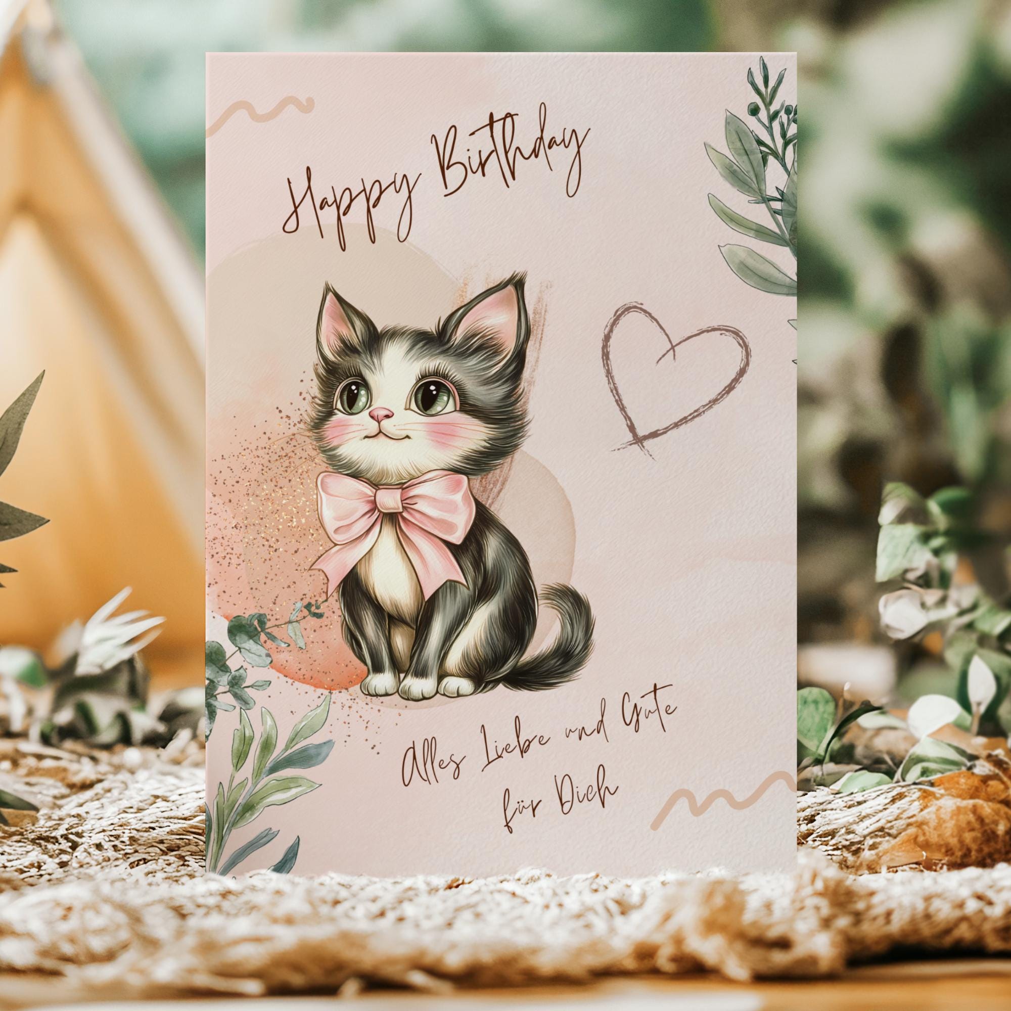 Postkarte zum Geburtstag, Grußkarte, Karte mit Katze, Grußkarte Happy Birthday auf DIN A6 Karte mit Glanzoberfläche #PHO