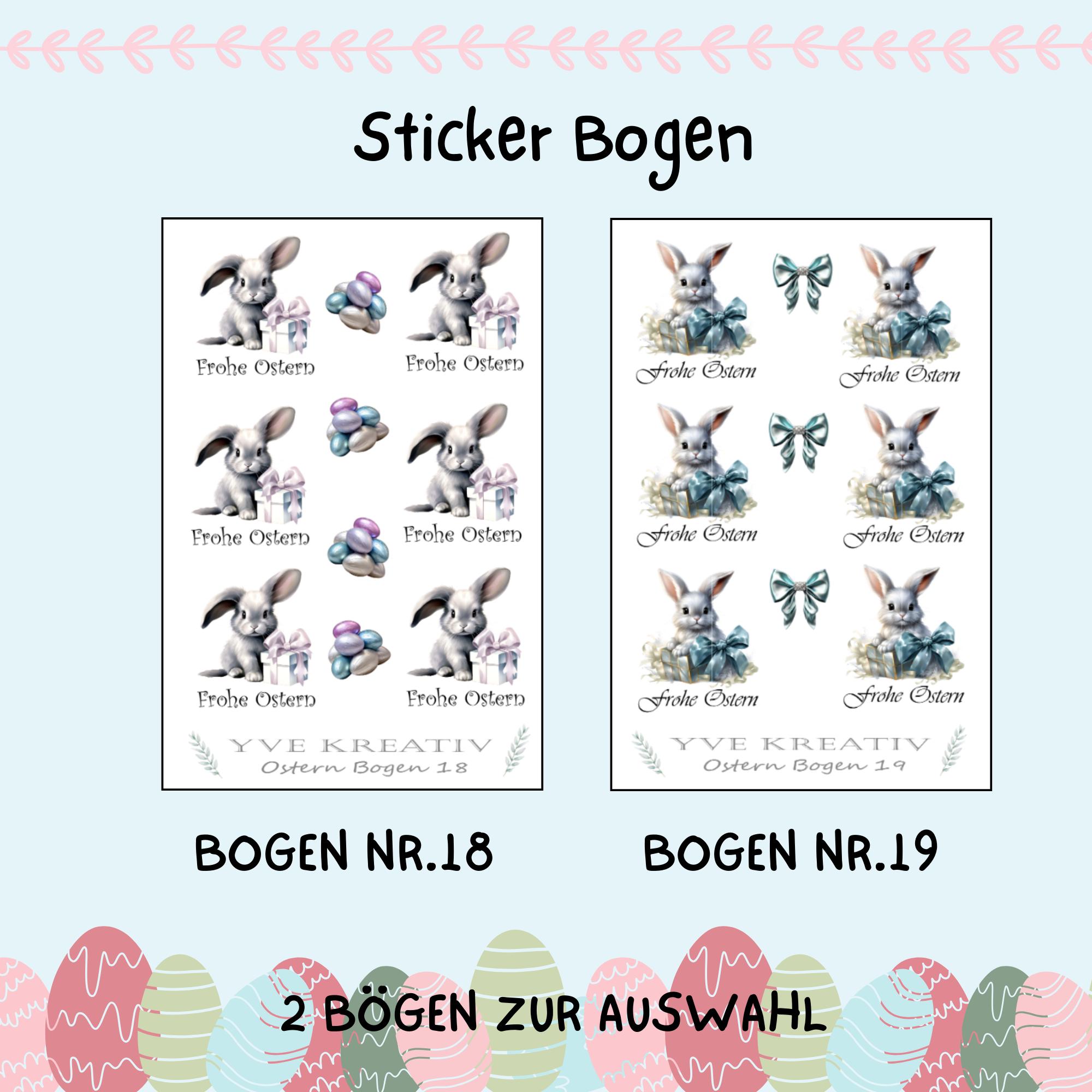 Sticker Bogen, Aufkleber Osterhasen | Sticker Set - 2 Stickerbogen zur Auswahl in Weiß - Transparent - Matt - Glanz  #SBA6