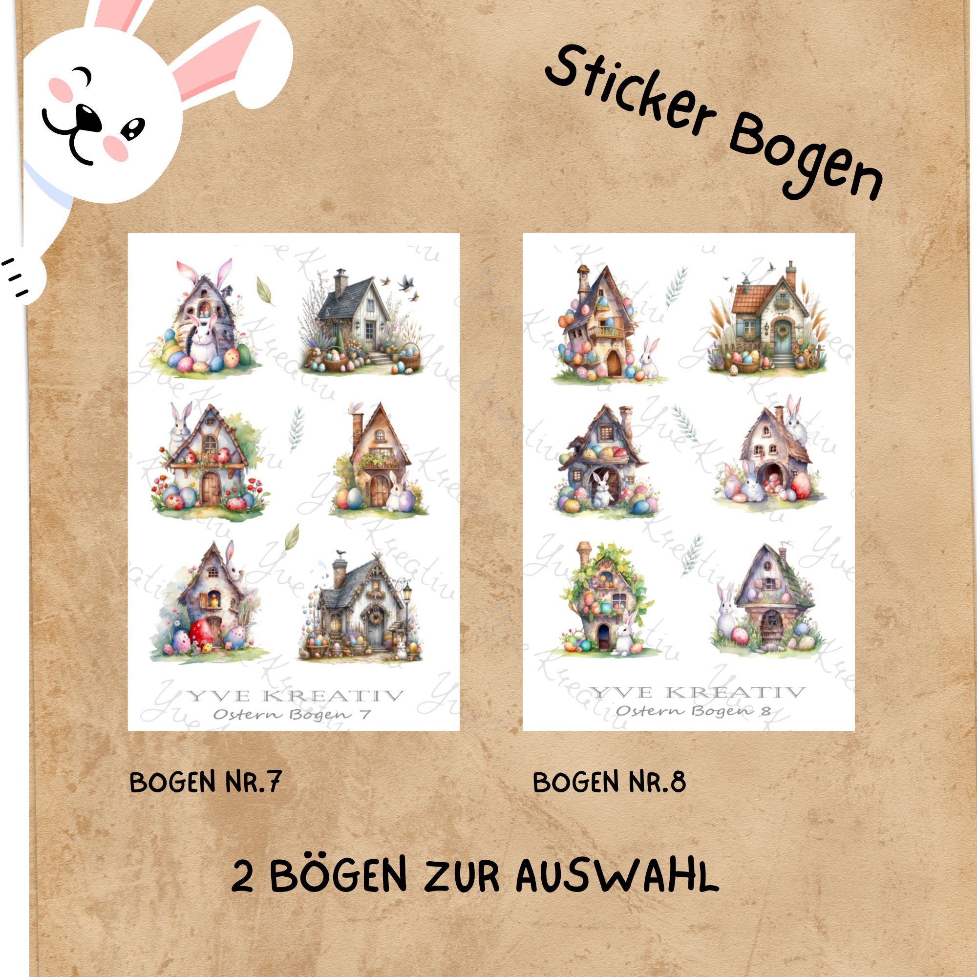 Sticker Bogen, Aufkleber, Ostern - Nostalgie | Sticker Set - 2 Stickerbogen zur Auswahl in Weiß - Transparent - Matt - Glanz  #SBA6