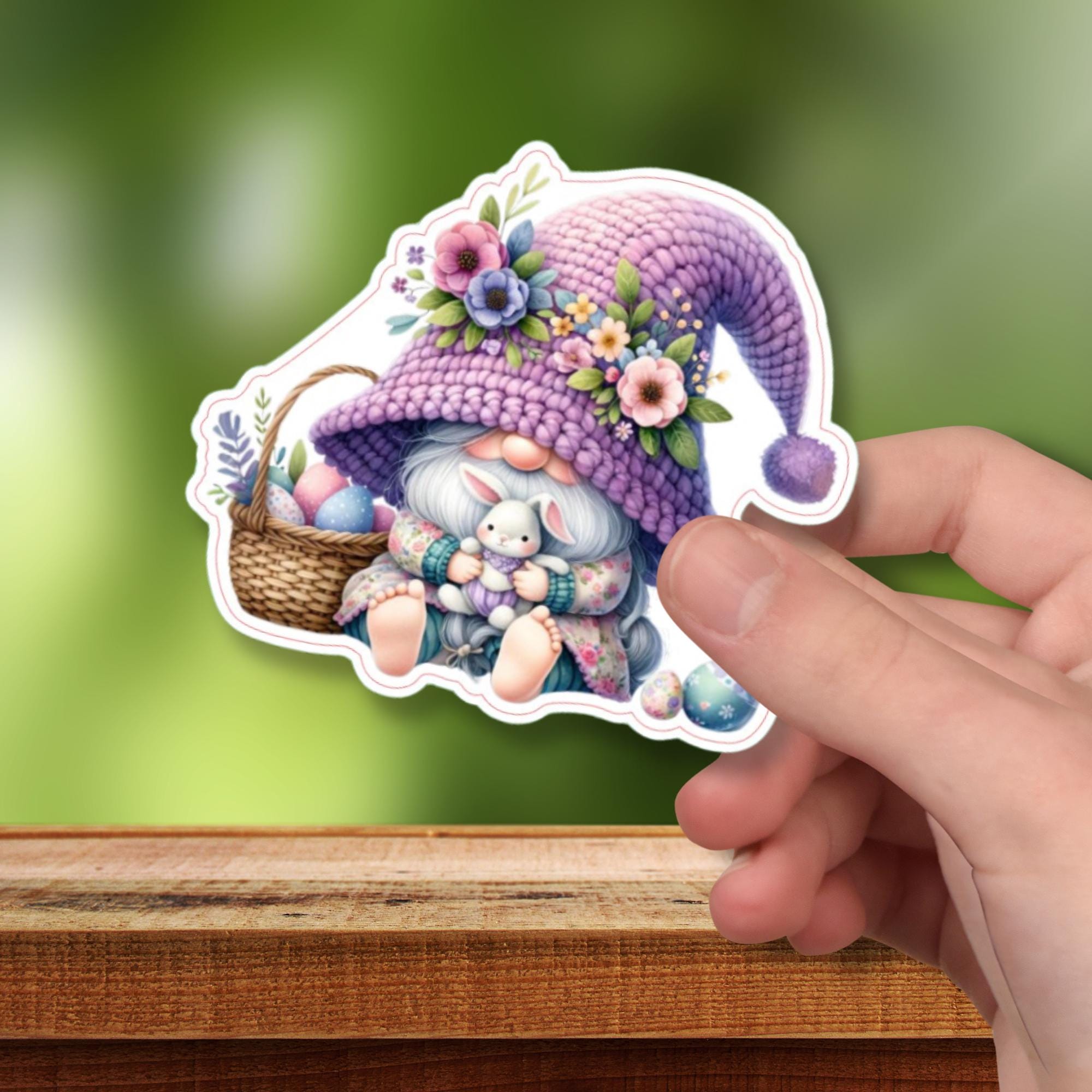 Aufkleber Ostern großer 8 cm Sticker Lila Wichtel Deko Geschenkaufkleber Oster Gnom Zwerg - zur Auswahl in Weiß oder Transparent  #SEG8