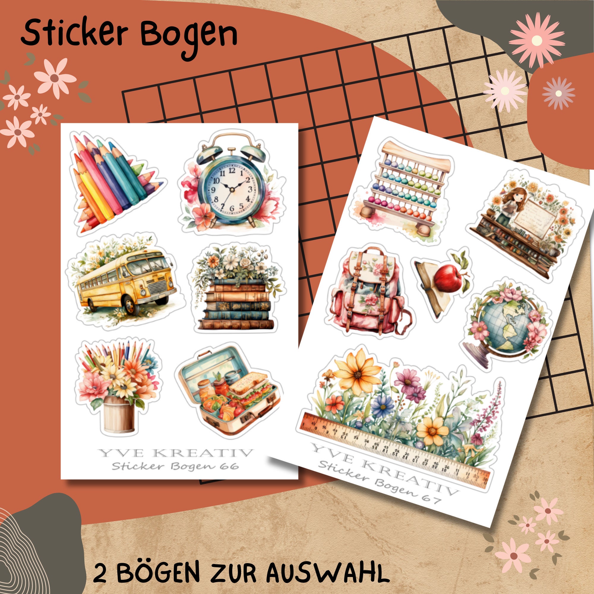 Stickerbogen, Aufkleber I Schule - Schulanfang | Sticker Set  2 Bögen zur Auswahl in Weiß - Transparent - Matt - Glanz#SBA6