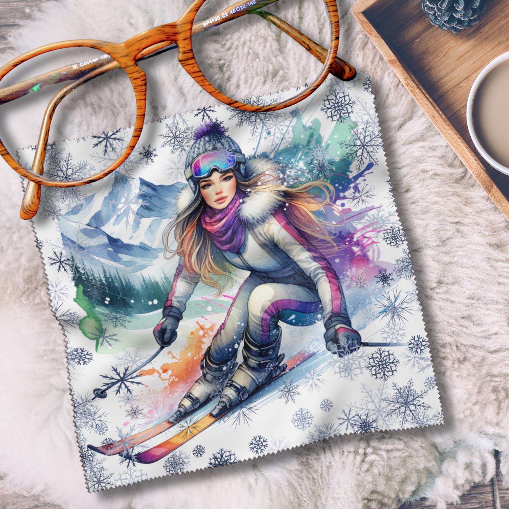 Brillenputztuch Skifahrer Geschenk Skiurlaub Winterurlaub bedrucktes Mikrofasertuch für Brillen, Displays #SP14