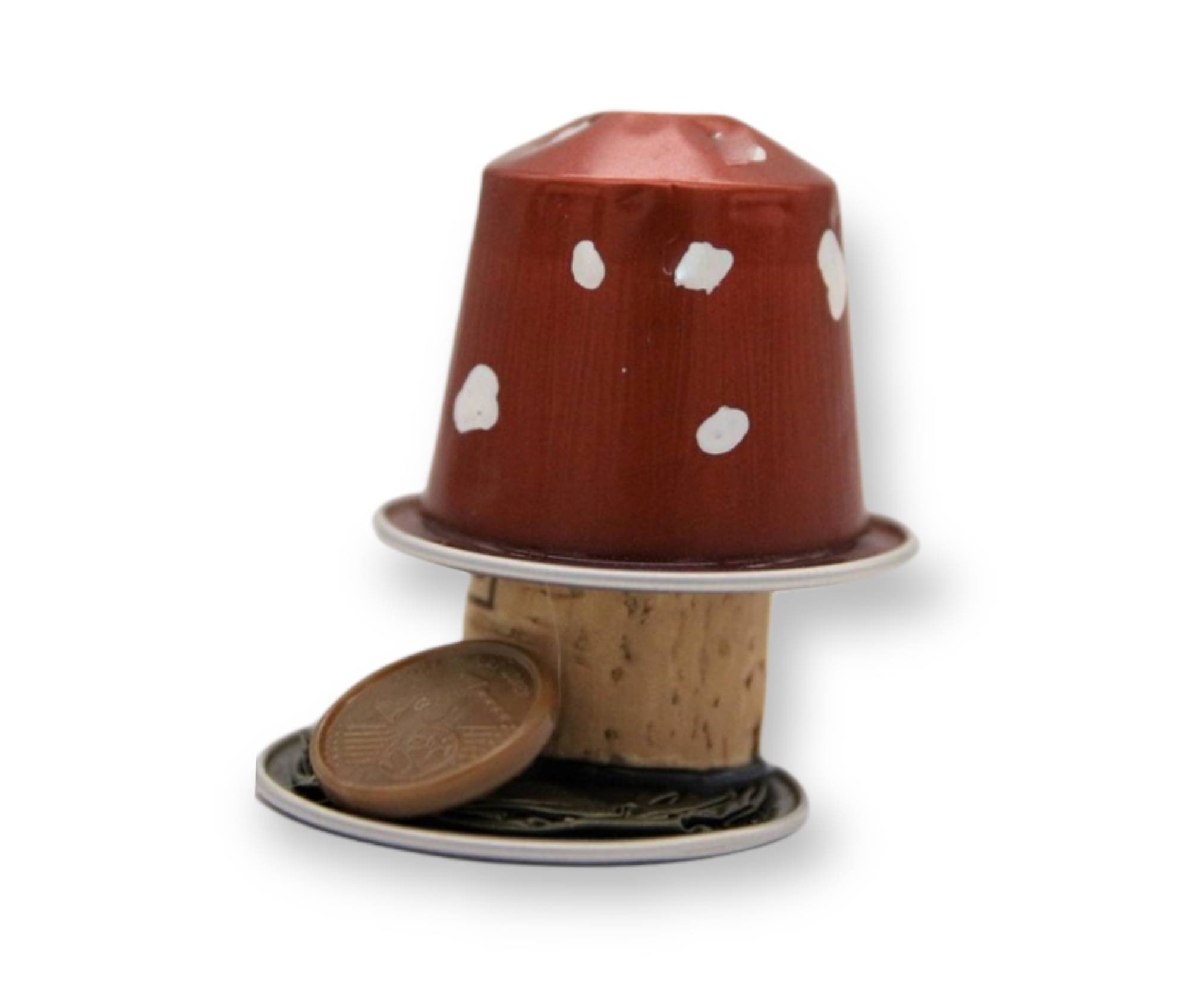 Glückspilz aus Kaffeekapsel und Weinkorken / Pilz / Fliegenpilz / Glücksbringer / Upcycling