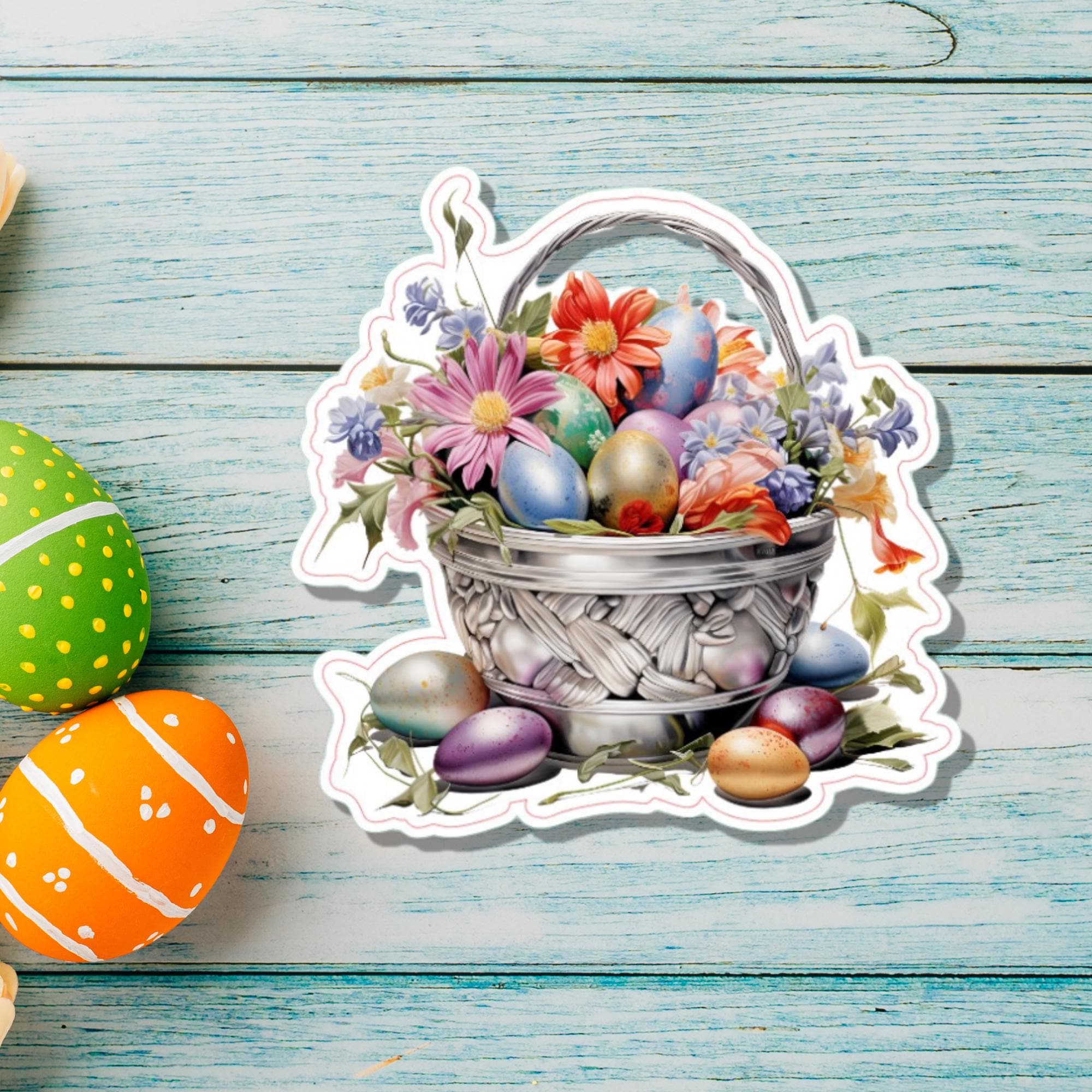 Aufkleber Ostern großer 8 cm Sticker Osterkorb Deko Osterfest Geschenkaufkleber Körbchen - zur Auswahl in Weiß oder Transparent  #SEG8