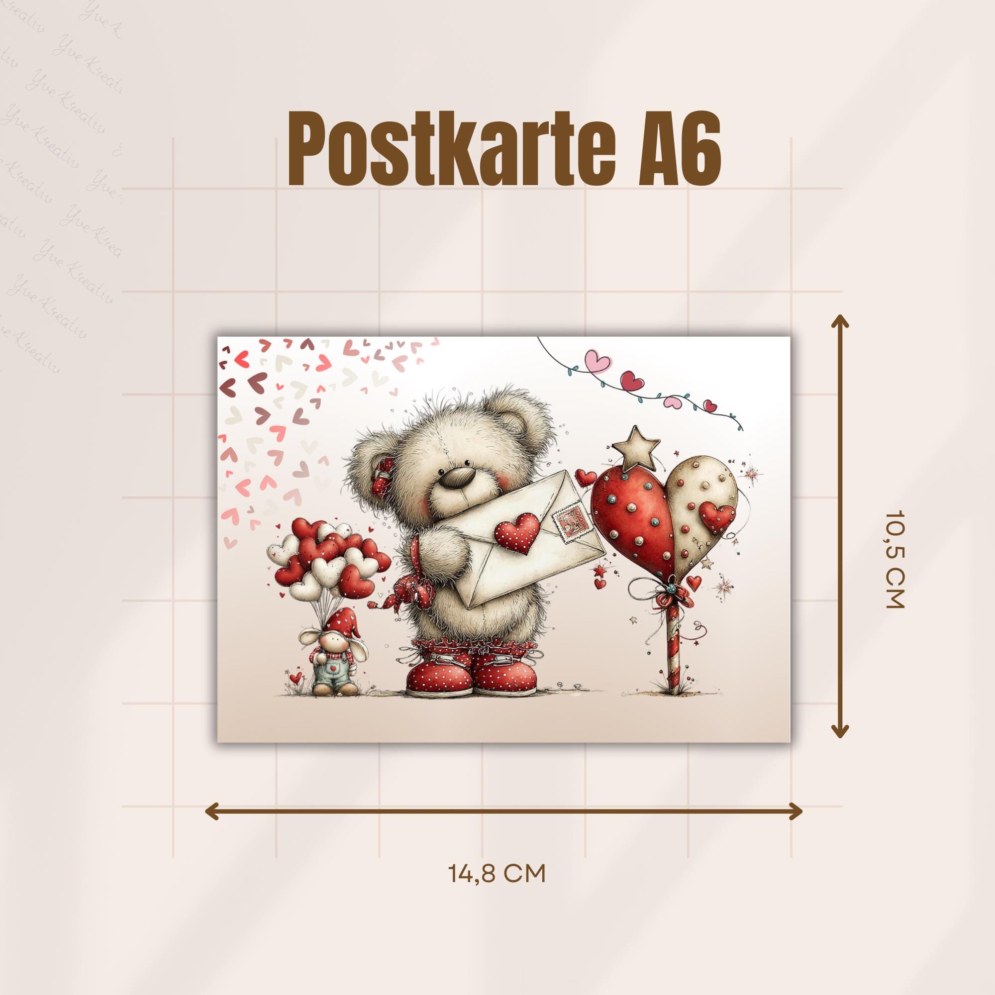 Postkarte zum Valentinstag Teddybär Grußkarte für Verliebte Liebesgruß Bär Liebespost Verlobungskarte Liebesbrief #PHL20