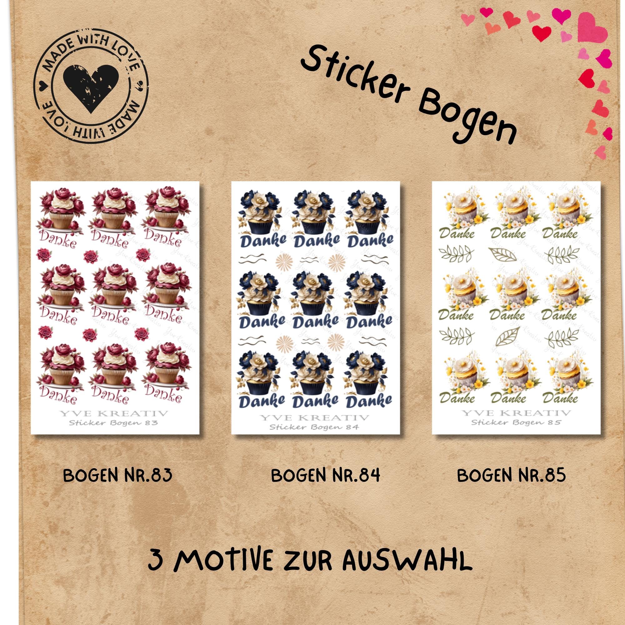 Aufkleber Danke Cupcake Sommer Sticker Bogen Muffin Stickerbogen 3 Bögen zur Auswahl in Weiß - Transparent - Matt - Glanz #SBA6 Aufkleber Danke Cupcake Sommer Sticker Bogen Muffin Stickerbogen 3 Bögen zur Auswahl in Weiß - Transparent - Matt - Glanz #SBA6