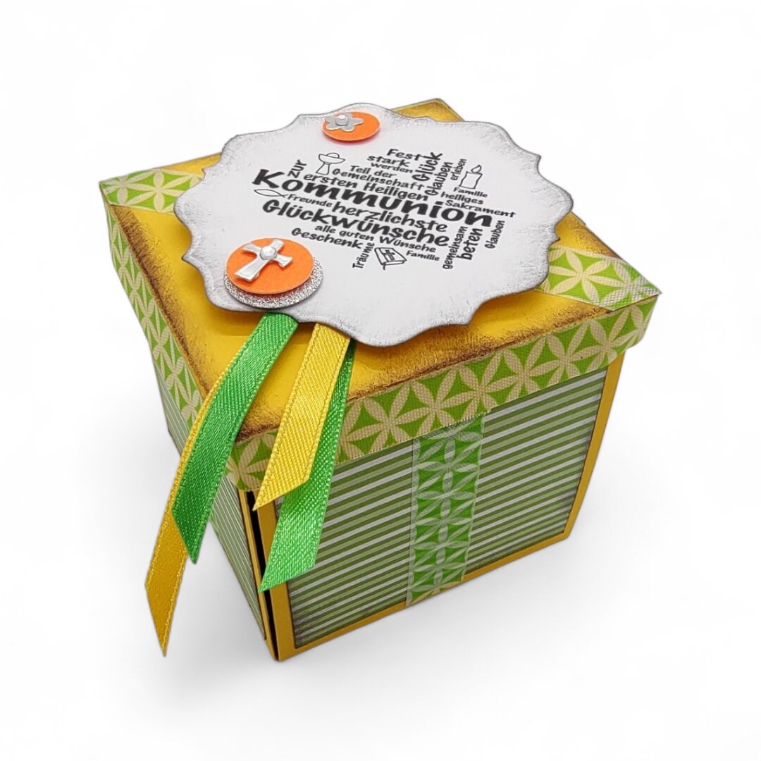 Explosionsbox zur Kommunion Geschenkbox Überraschungsbox Geschenkwürfel Geschenkschachtel