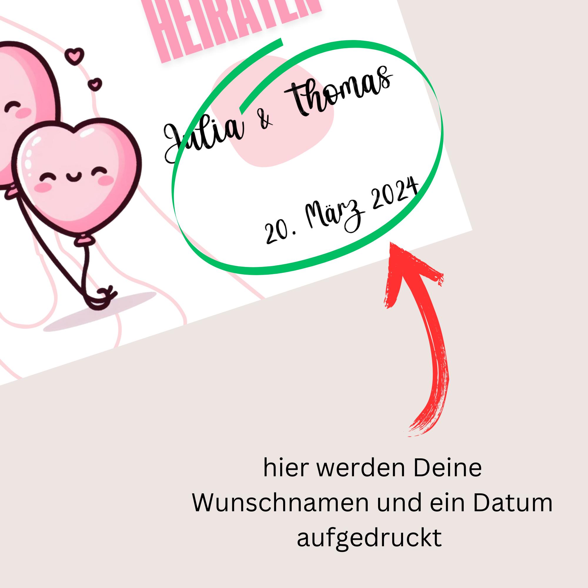 Postkarte personalisierbar - "wir heiraten", Ankündigung zur Hochzeit, Verlobungskarte, Geschenkkarte  #PLS