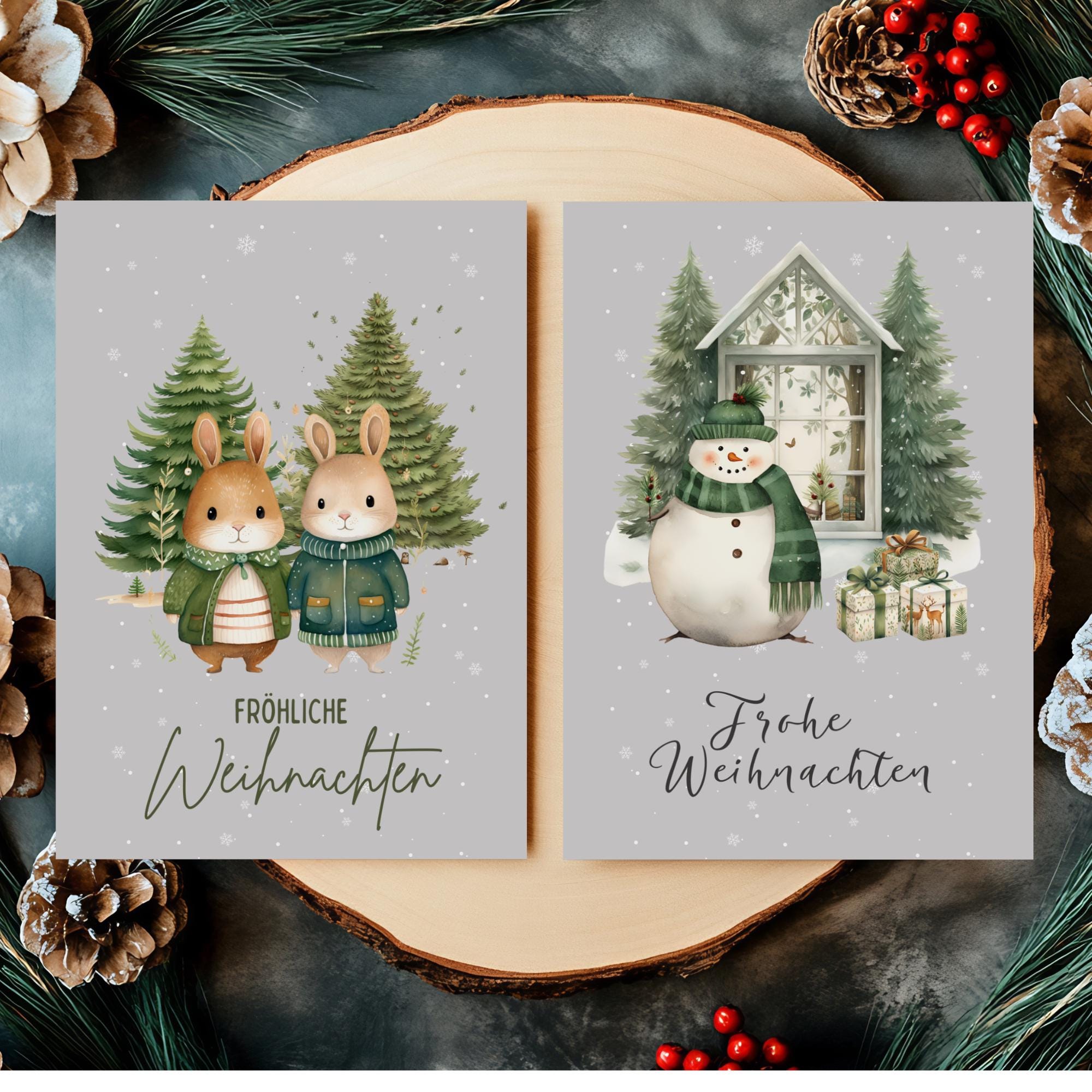 Weihnachtskarte, 2 Kartenmotive zur Auswahl, Postkarte, Grußkarte, Geschenkkarte, Weihnachtsgruß  #PHO